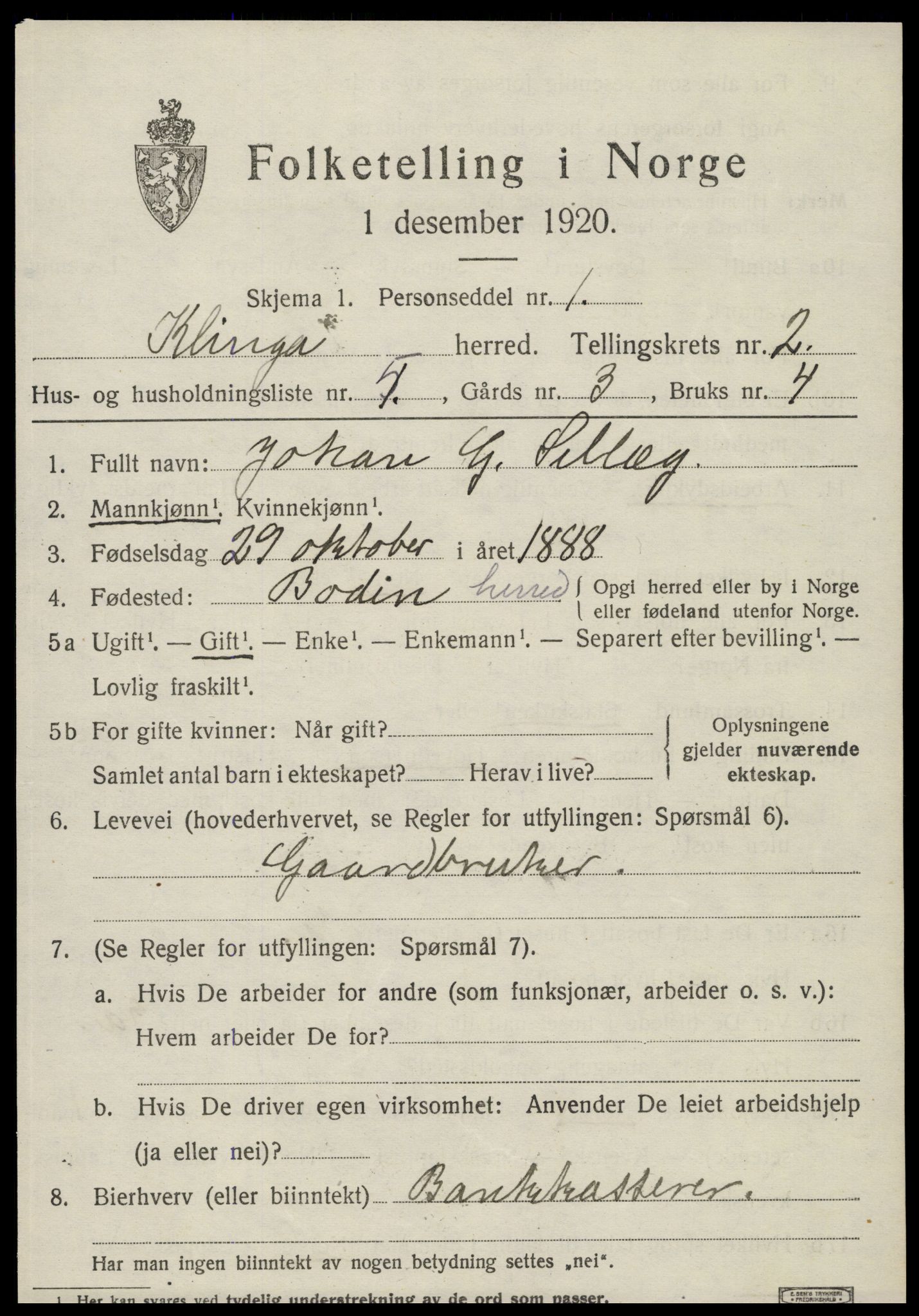 SAT, 1920 census for Klinga, 1920, p. 1447