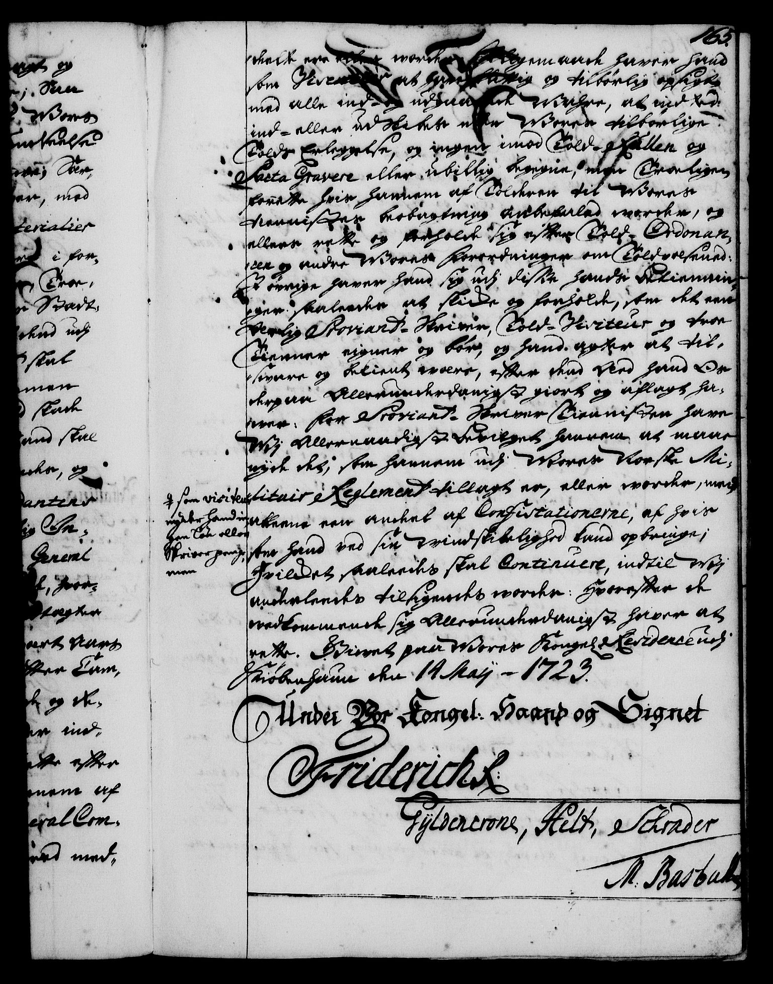 Rentekammeret, Kammerkanselliet, RA/EA-3111/G/Gg/Gge/L0001: Norsk bestallingsprotokoll med register (merket RK 53.25), 1720-1730, p. 165
