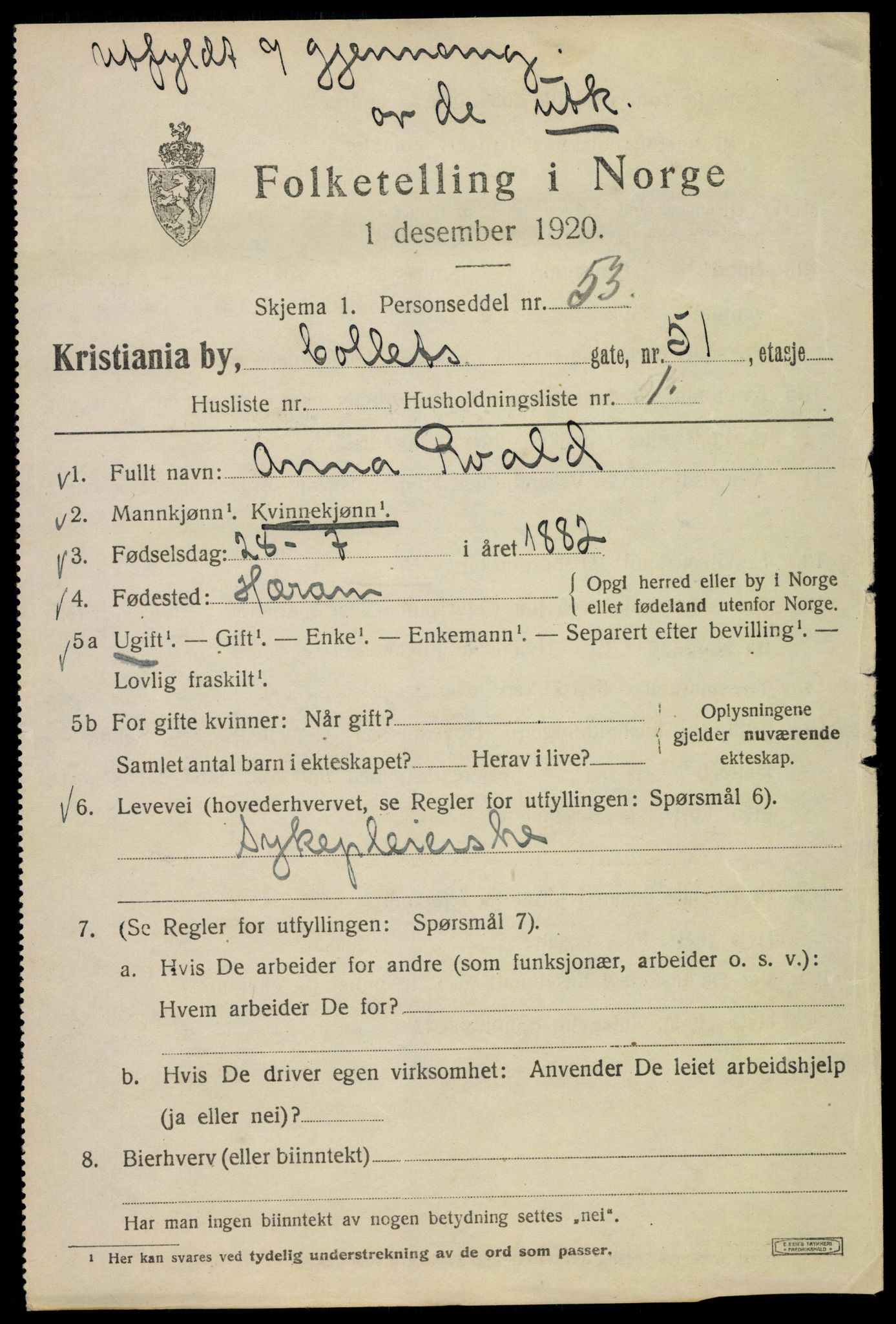 SAO, 1920 census for Kristiania, 1920, p. 188803