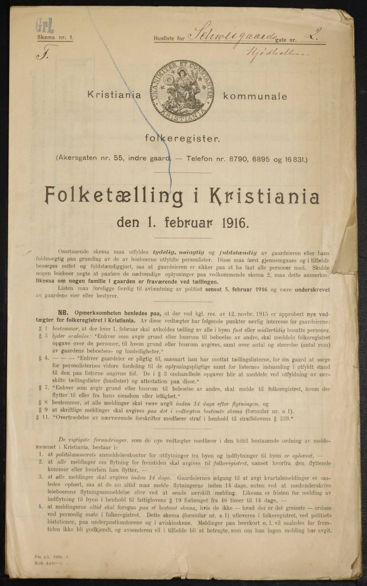 OBA, Municipal Census 1916 for Kristiania, 1916, p. 92962