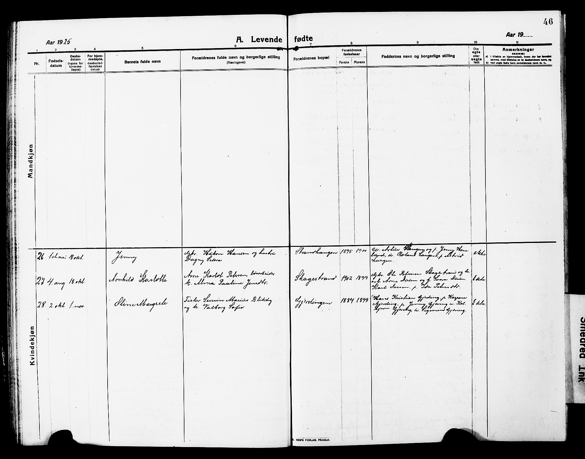 Ministerialprotokoller, klokkerbøker og fødselsregistre - Nord-Trøndelag, SAT/A-1458/780/L0653: Parish register (copy) no. 780C05, 1911-1927, p. 46