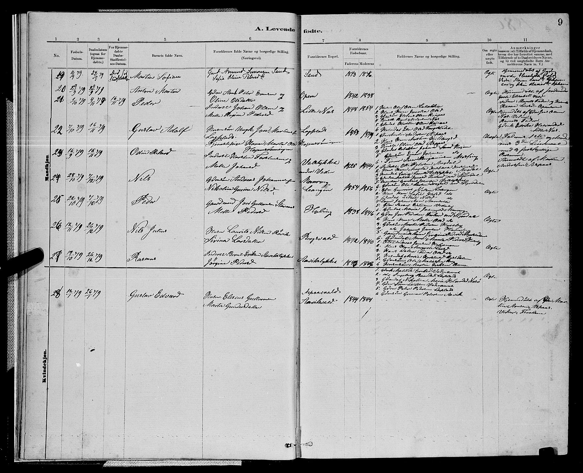 Ministerialprotokoller, klokkerbøker og fødselsregistre - Nord-Trøndelag, SAT/A-1458/714/L0134: Parish register (copy) no. 714C03, 1878-1898, p. 9
