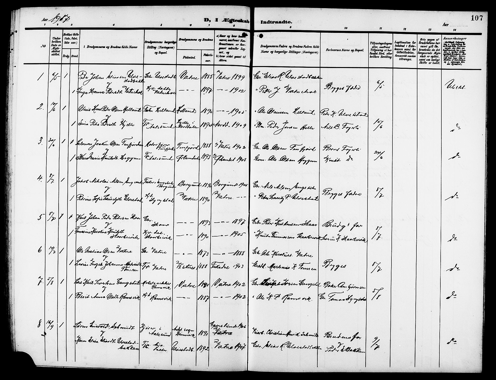 Ministerialprotokoller, klokkerbøker og fødselsregistre - Møre og Romsdal, AV/SAT-A-1454/525/L0377: Parish register (copy) no. 525C03, 1903-1917, p. 107