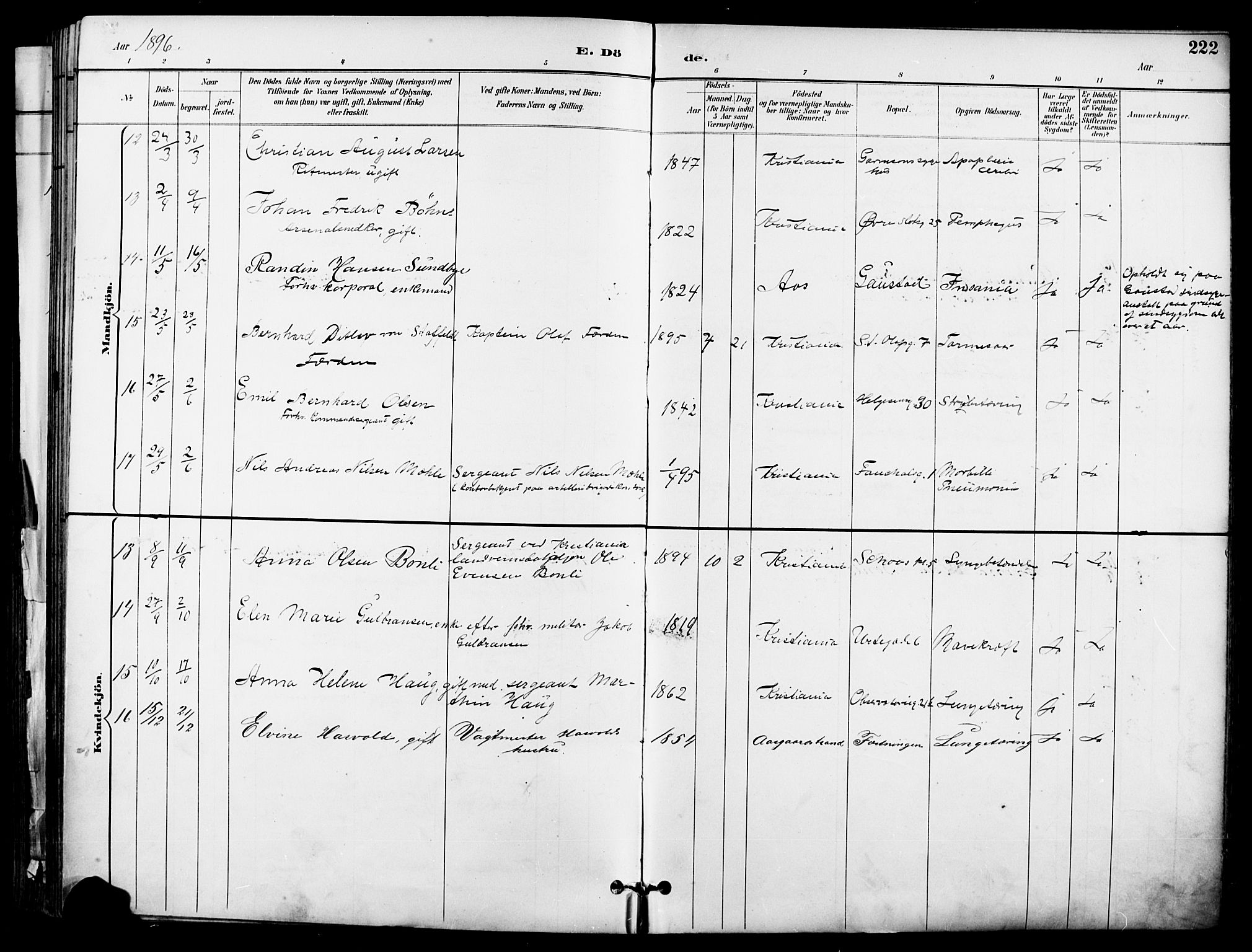 Garnisonsmenigheten Kirkebøker, SAO/A-10846/F/Fa/L0013: Parish register (official) no. 13, 1894-1904, p. 222