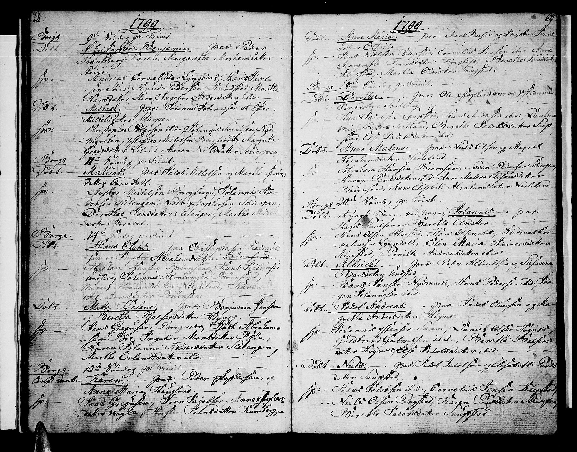 Ministerialprotokoller, klokkerbøker og fødselsregistre - Nordland, SAT/A-1459/880/L1129: Parish register (official) no. 880A03, 1796-1821, p. 68-69