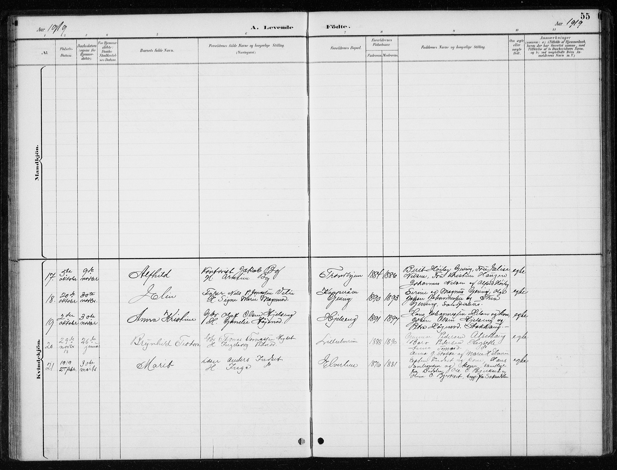 Ministerialprotokoller, klokkerbøker og fødselsregistre - Nord-Trøndelag, AV/SAT-A-1458/710/L0096: Parish register (copy) no. 710C01, 1892-1925, p. 55