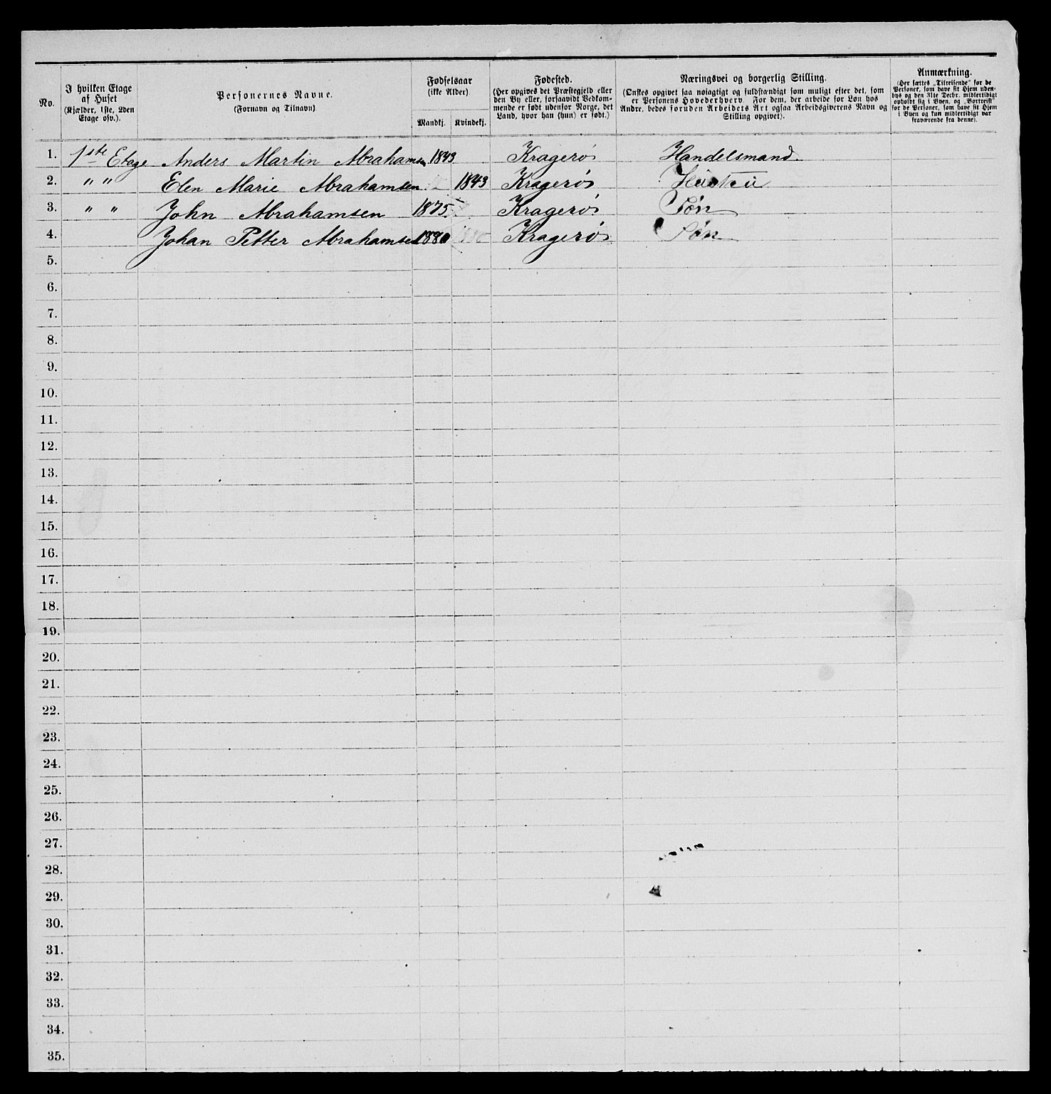 SAKO, 1885 census for 0801 Kragerø, 1885, p. 226