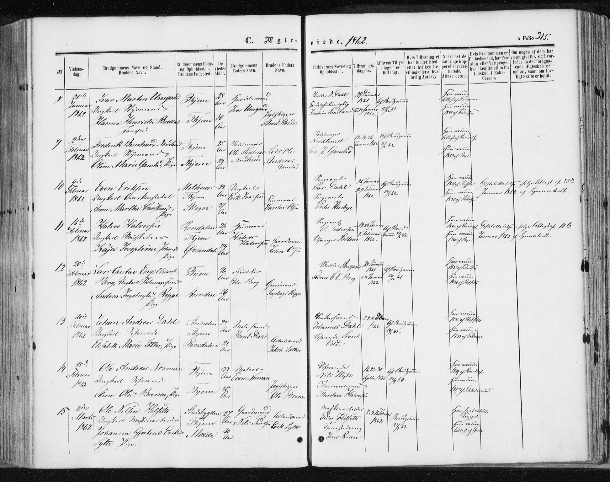 Ministerialprotokoller, klokkerbøker og fødselsregistre - Sør-Trøndelag, SAT/A-1456/602/L0115: Parish register (official) no. 602A13, 1860-1872, p. 315