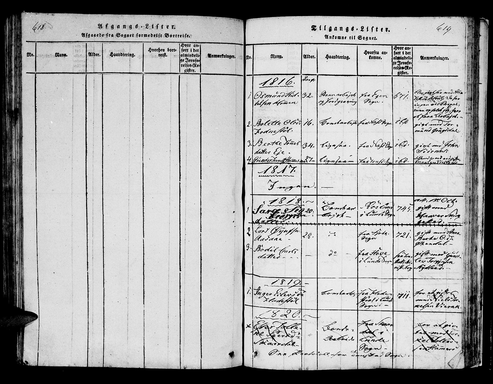 Bakke sokneprestkontor, SAK/1111-0002/F/Fa/Faa/L0003: Parish register (official) no. A 3, 1815-1835, p. 618-619