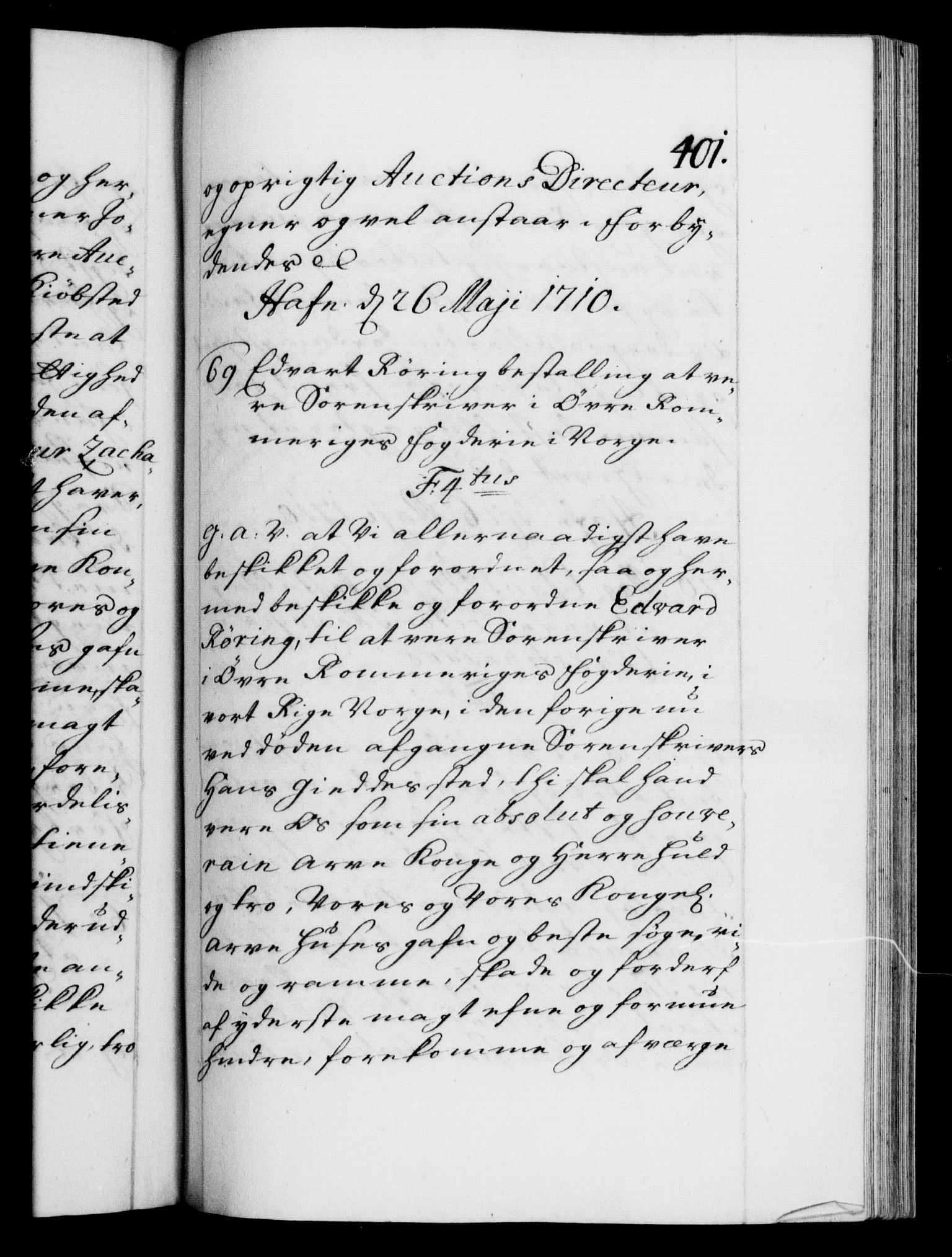 Danske Kanselli 1572-1799, AV/RA-EA-3023/F/Fc/Fca/Fcaa/L0020: Norske registre, 1708-1711, p. 401a