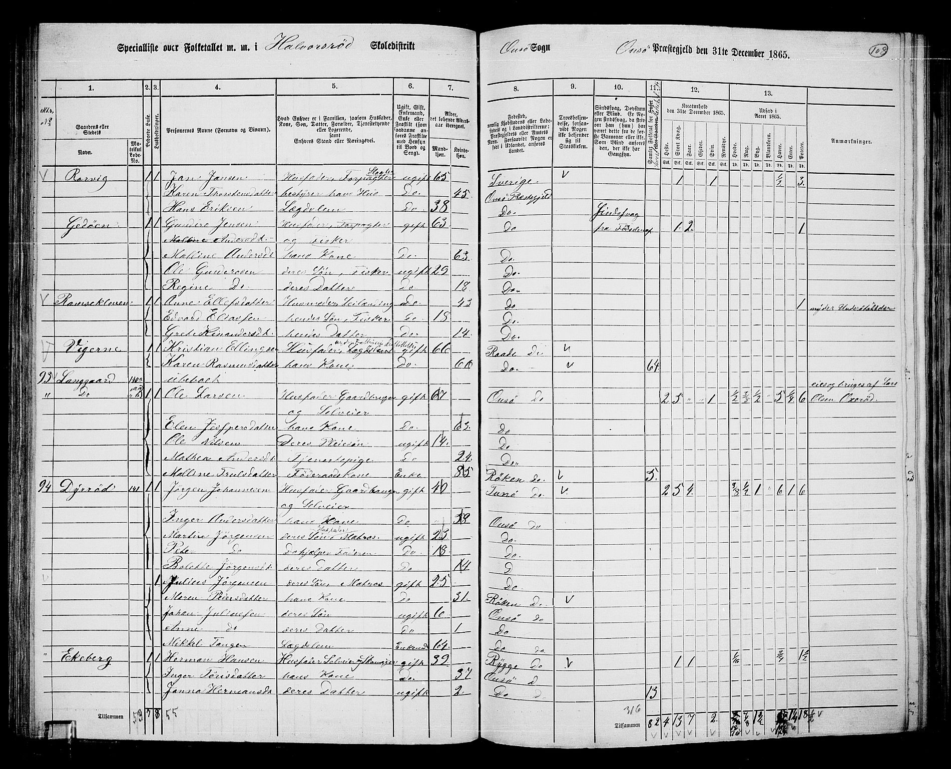 RA, 1865 census for Onsøy, 1865, p. 101