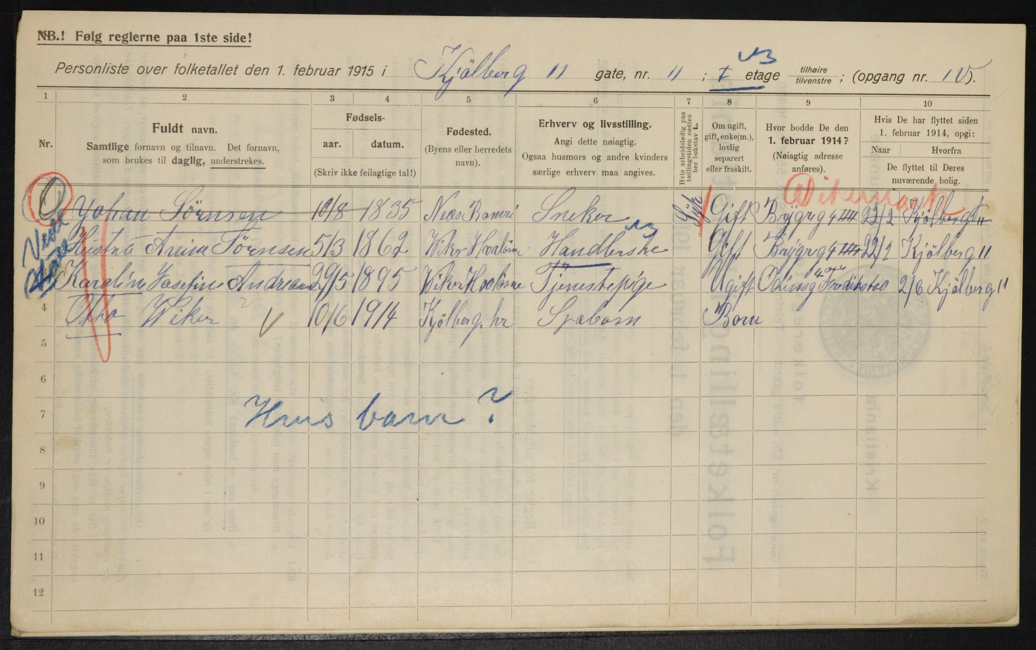 OBA, Municipal Census 1915 for Kristiania, 1915, p. 51034