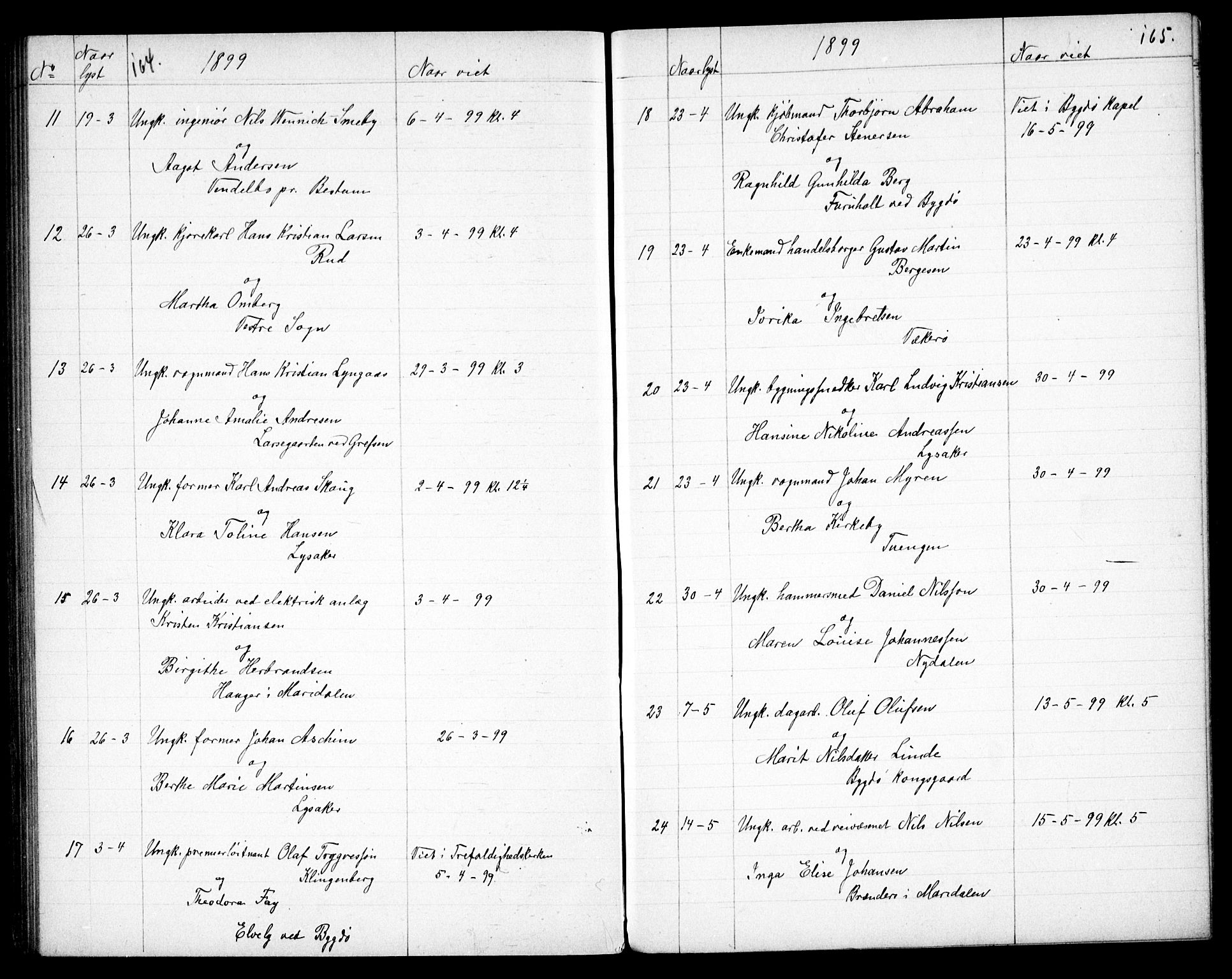 Vestre Aker prestekontor Kirkebøker, AV/SAO-A-10025/G/Ga/L0005: Parish register (copy) no. I 5, 1879-1901, p. 164-165