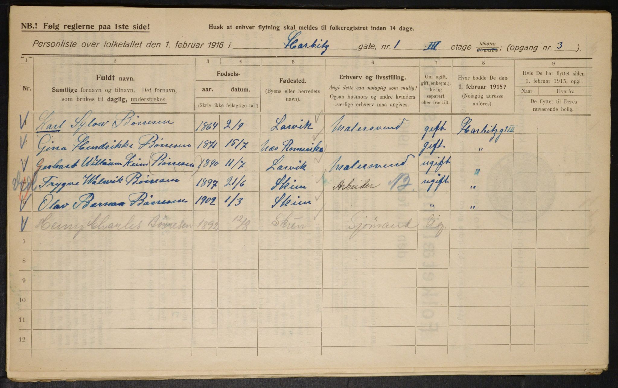 OBA, Municipal Census 1916 for Kristiania, 1916, p. 83254