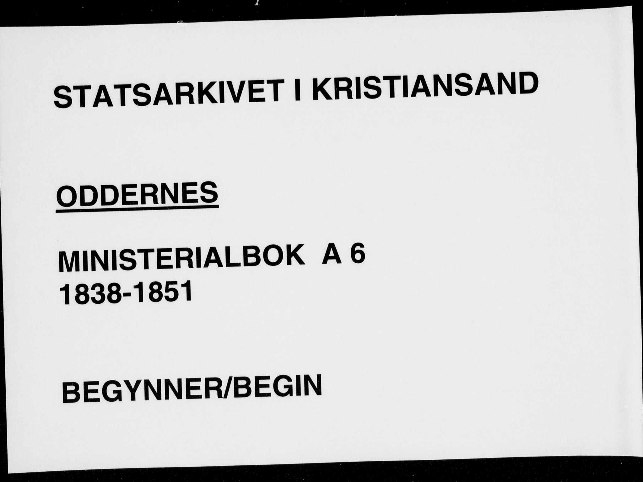 Oddernes sokneprestkontor, AV/SAK-1111-0033/F/Fa/Faa/L0006: Parish register (official) no. A 6, 1838-1851