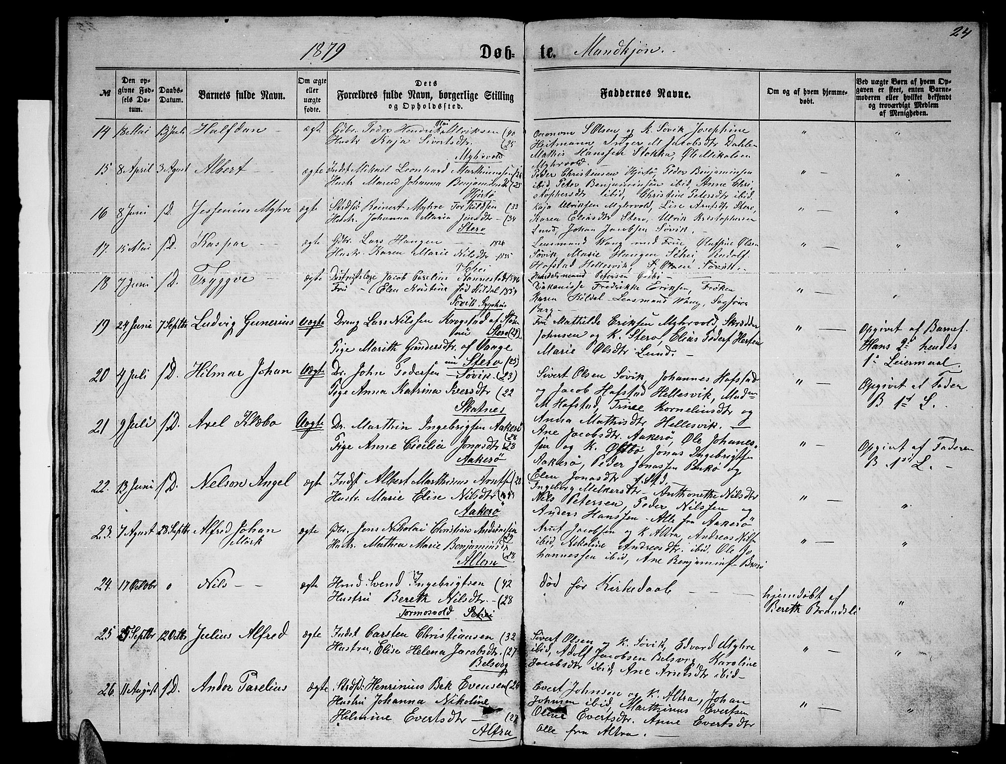 Ministerialprotokoller, klokkerbøker og fødselsregistre - Nordland, SAT/A-1459/830/L0461: Parish register (copy) no. 830C03, 1866-1881, p. 24