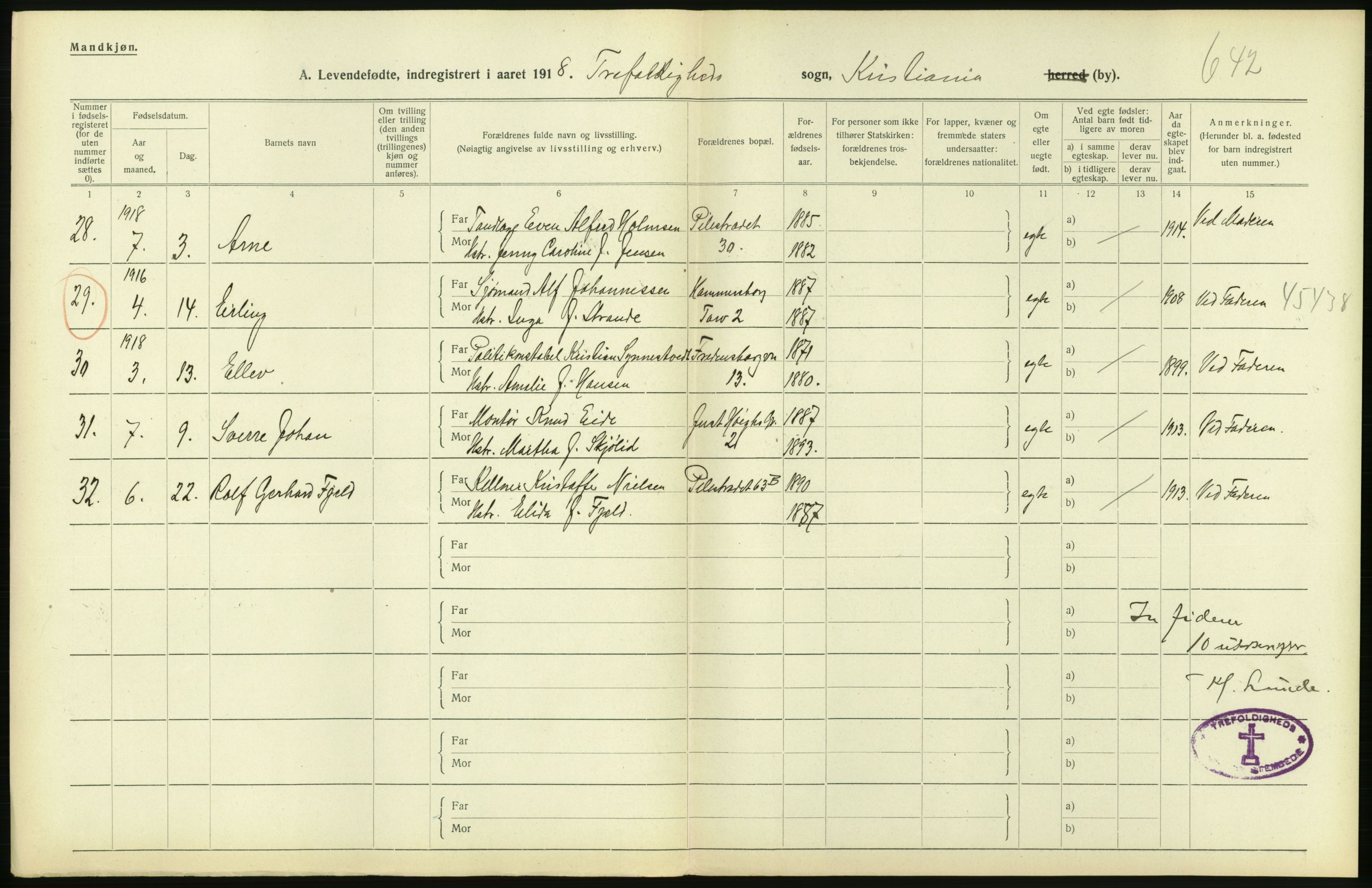 Statistisk sentralbyrå, Sosiodemografiske emner, Befolkning, AV/RA-S-2228/D/Df/Dfb/Dfbh/L0008: Kristiania: Levendefødte menn og kvinner., 1918, p. 266