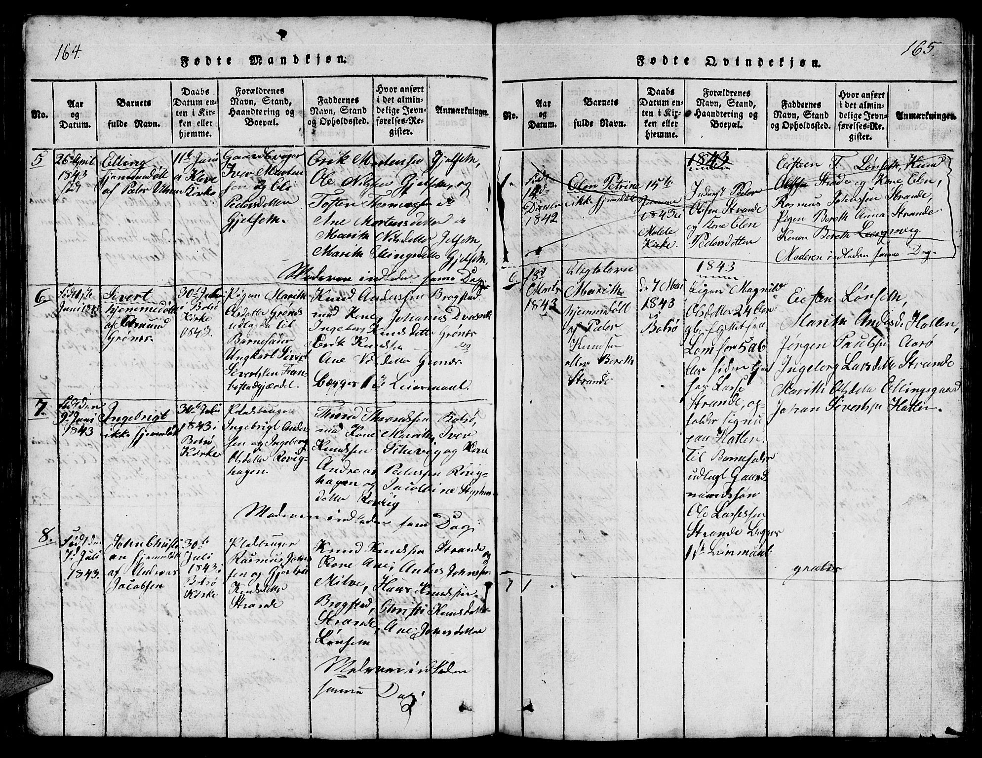 Ministerialprotokoller, klokkerbøker og fødselsregistre - Møre og Romsdal, AV/SAT-A-1454/555/L0665: Parish register (copy) no. 555C01, 1818-1868, p. 164-165