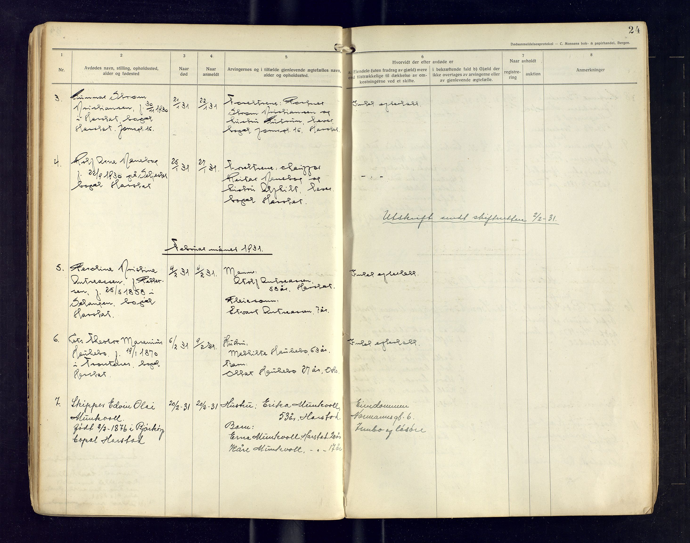 Harstad lensmannskontor, SATØ/SATØ-10/F/Fi/Fia/L0484: Dødsfallsprotokoller. Harstad, 1927-1939, p. 24