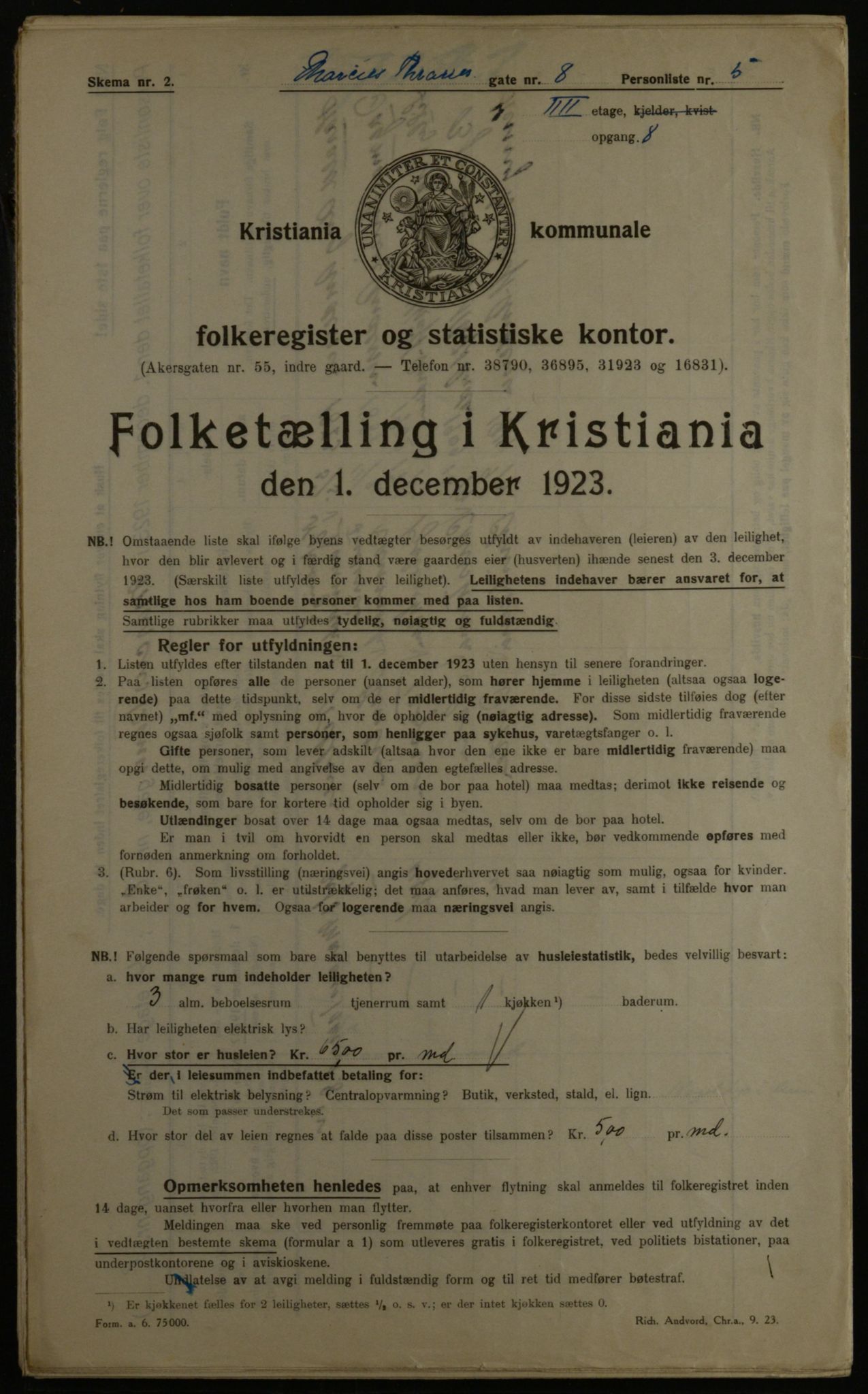 OBA, Municipal Census 1923 for Kristiania, 1923, p. 67125