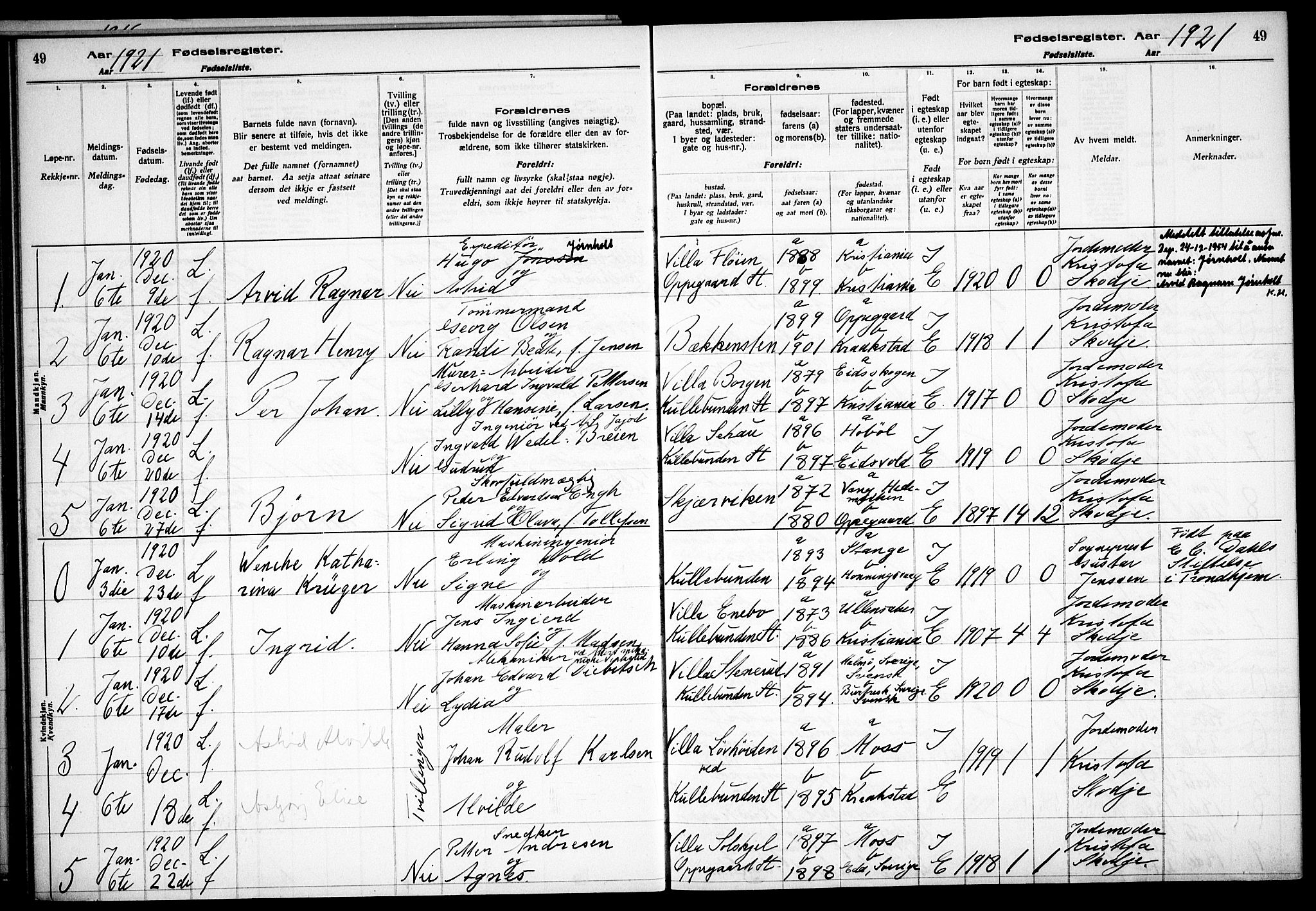 Nesodden prestekontor Kirkebøker, SAO/A-10013/J/Jb/L0001: Birth register no. II 1, 1916-1933, p. 49