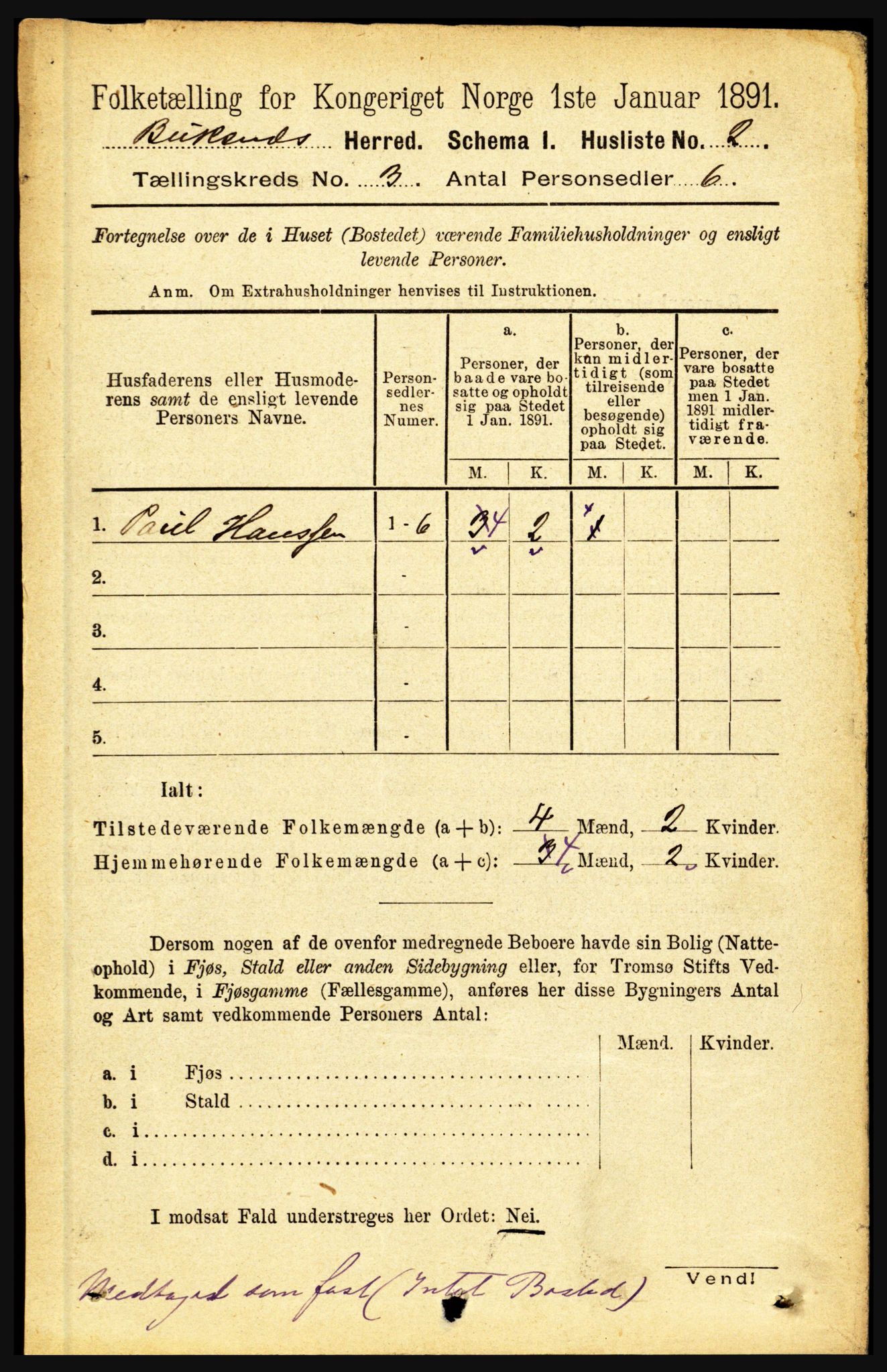 RA, 1891 census for 1860 Buksnes, 1891, p. 2106