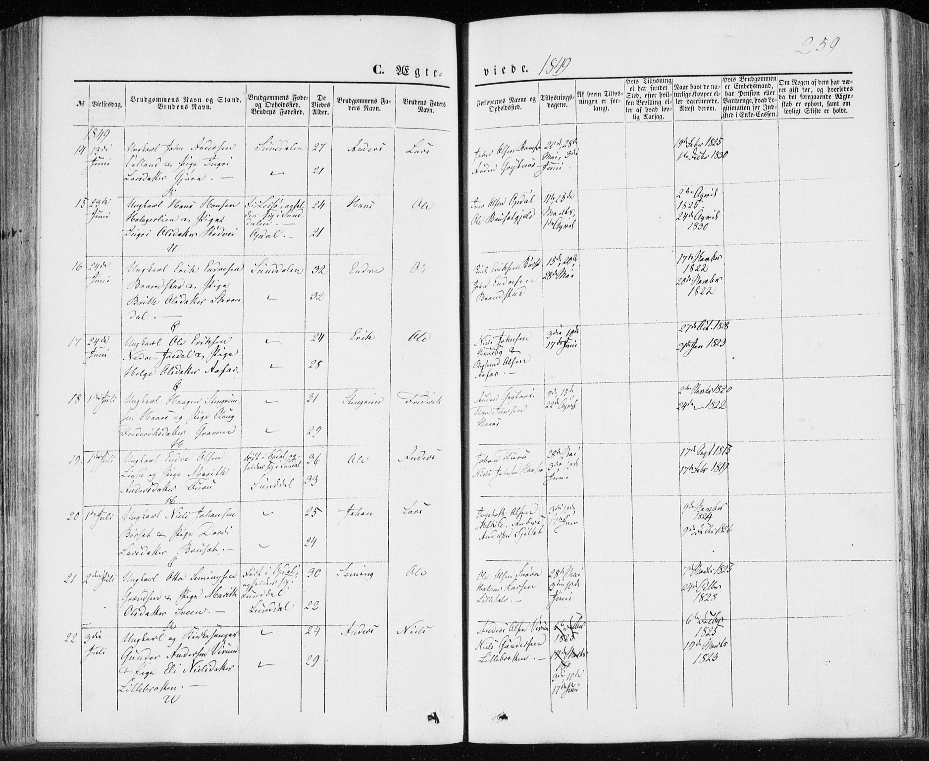 Ministerialprotokoller, klokkerbøker og fødselsregistre - Møre og Romsdal, SAT/A-1454/590/L1013: Parish register (official) no. 590A05, 1847-1877, p. 259