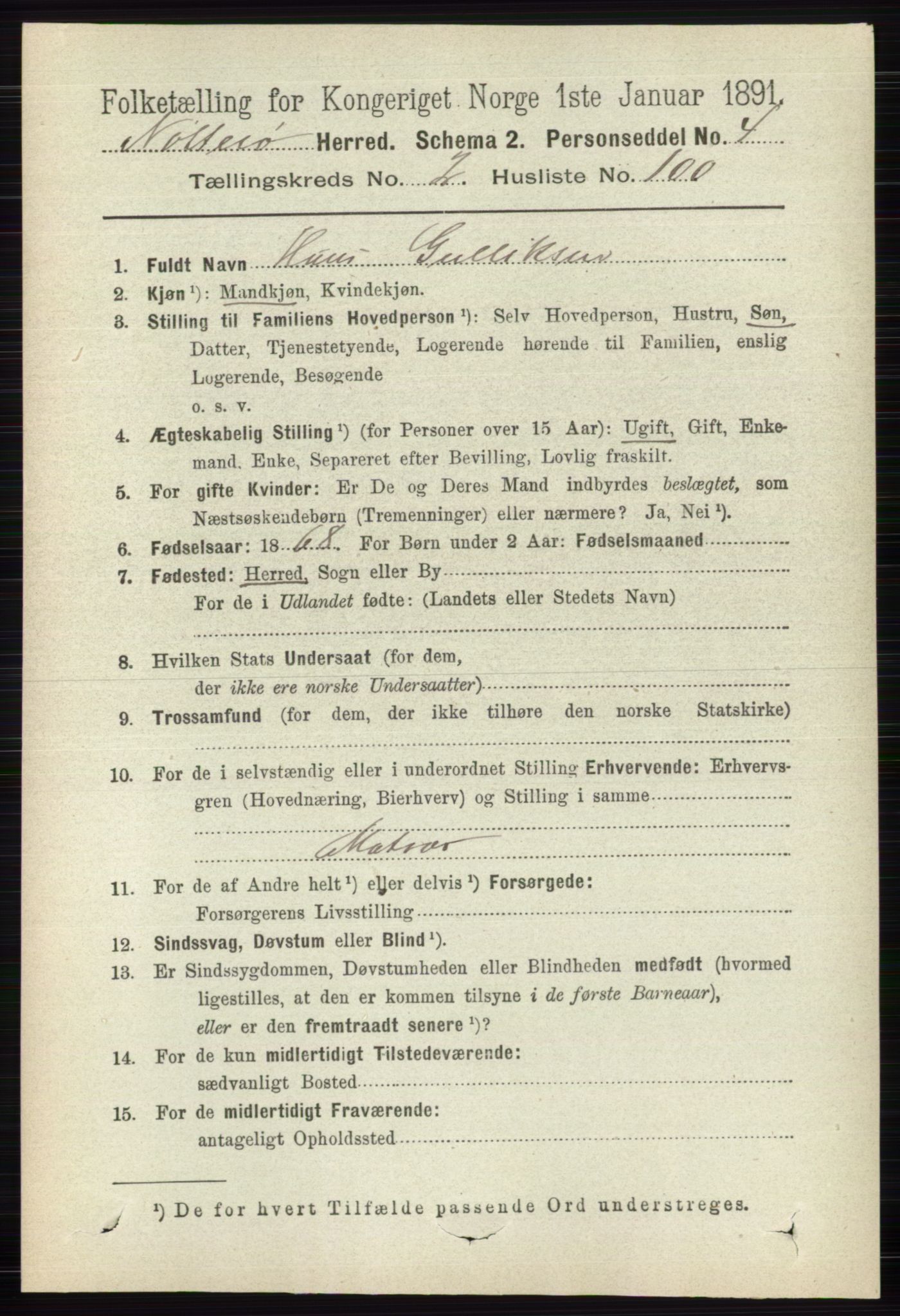 RA, 1891 census for 0722 Nøtterøy, 1891, p. 1470