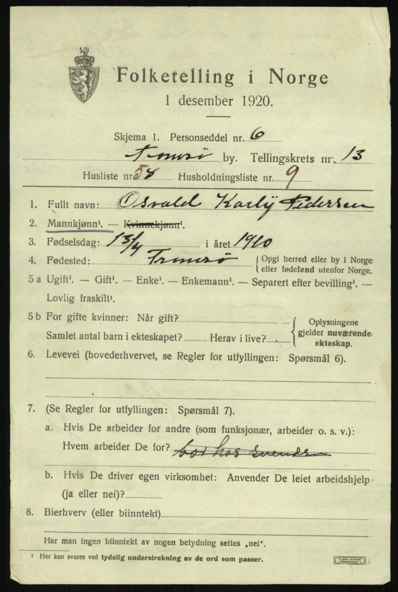 SATØ, 1920 census for Tromsø, 1920, p. 26187