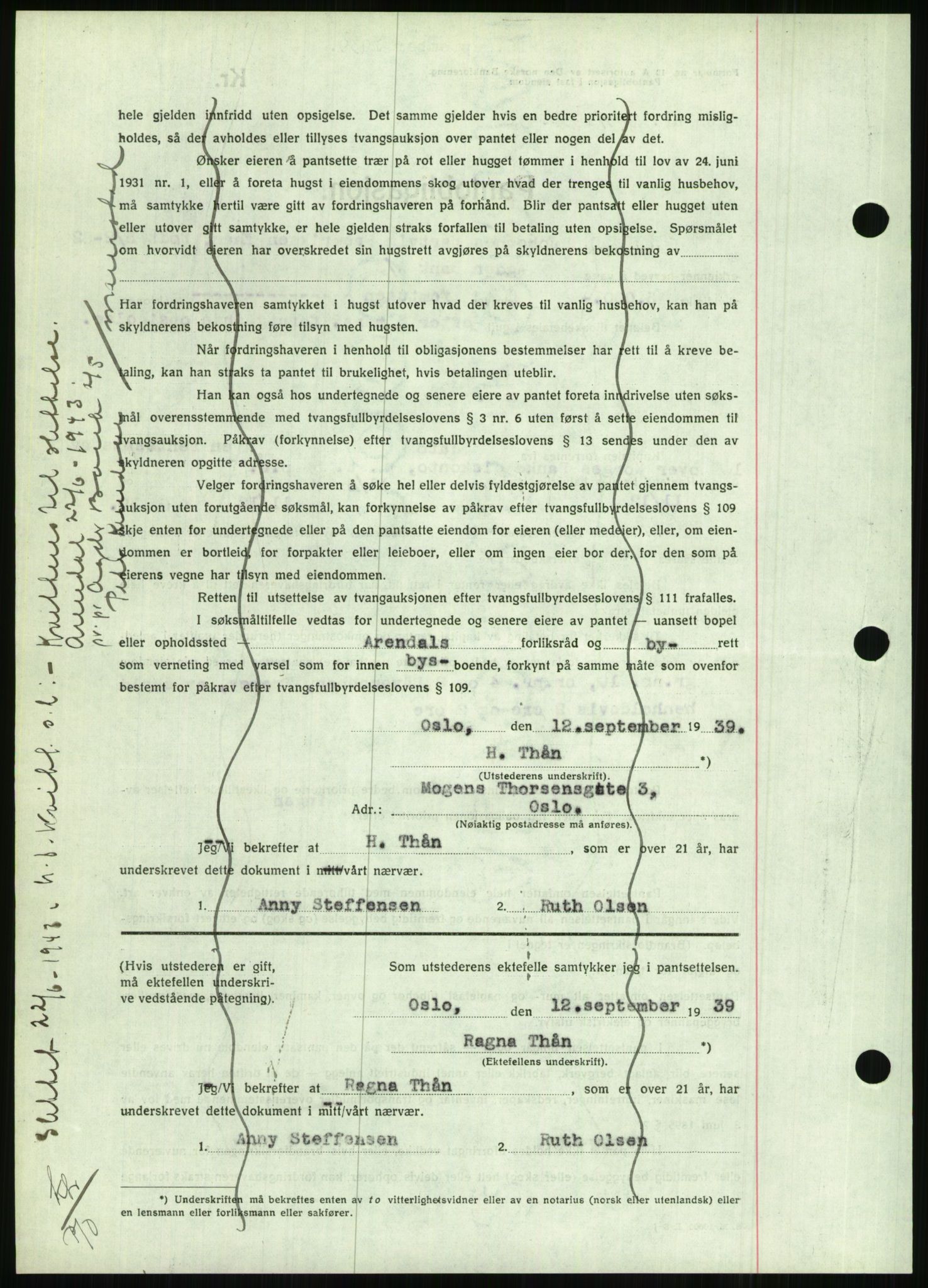 Nedenes sorenskriveri, AV/SAK-1221-0006/G/Gb/Gbb/L0001: Mortgage book no. I, 1939-1942, Diary no: : 945/1939