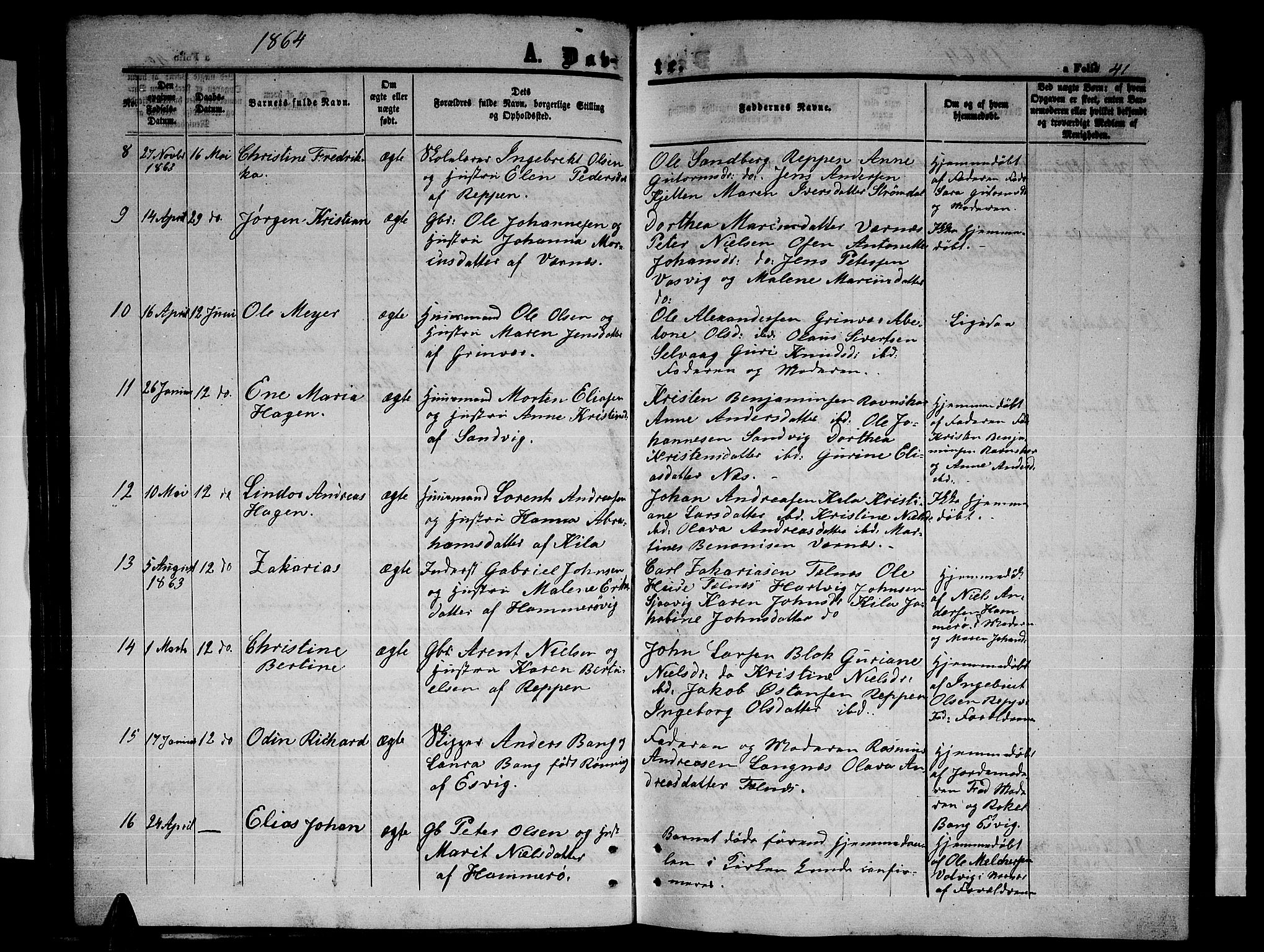 Ministerialprotokoller, klokkerbøker og fødselsregistre - Nordland, AV/SAT-A-1459/841/L0619: Parish register (copy) no. 841C03, 1856-1876, p. 41