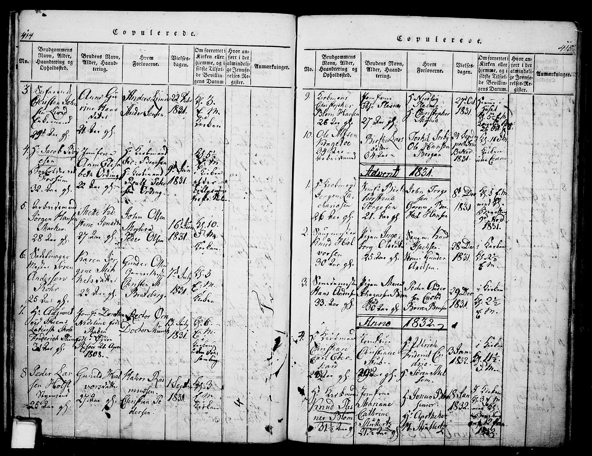 Skien kirkebøker, SAKO/A-302/G/Ga/L0002: Parish register (copy) no. 2, 1814-1842, p. 414-415