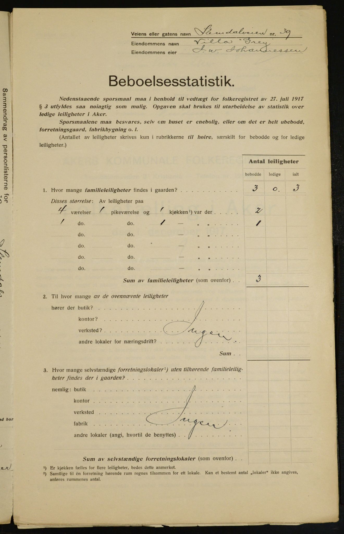 OBA, Municipal Census 1917 for Aker, 1917, p. 9599