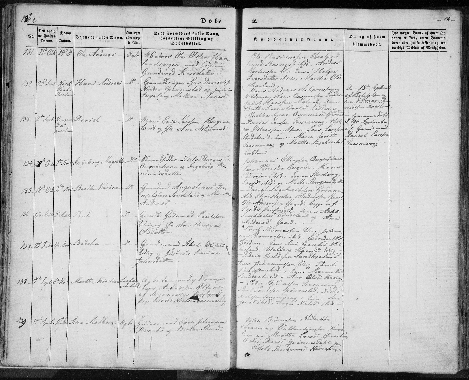 Skudenes sokneprestkontor, AV/SAST-A -101849/H/Ha/Haa/L0002: Parish register (official) no. A 2.1, 1841-1846, p. 16