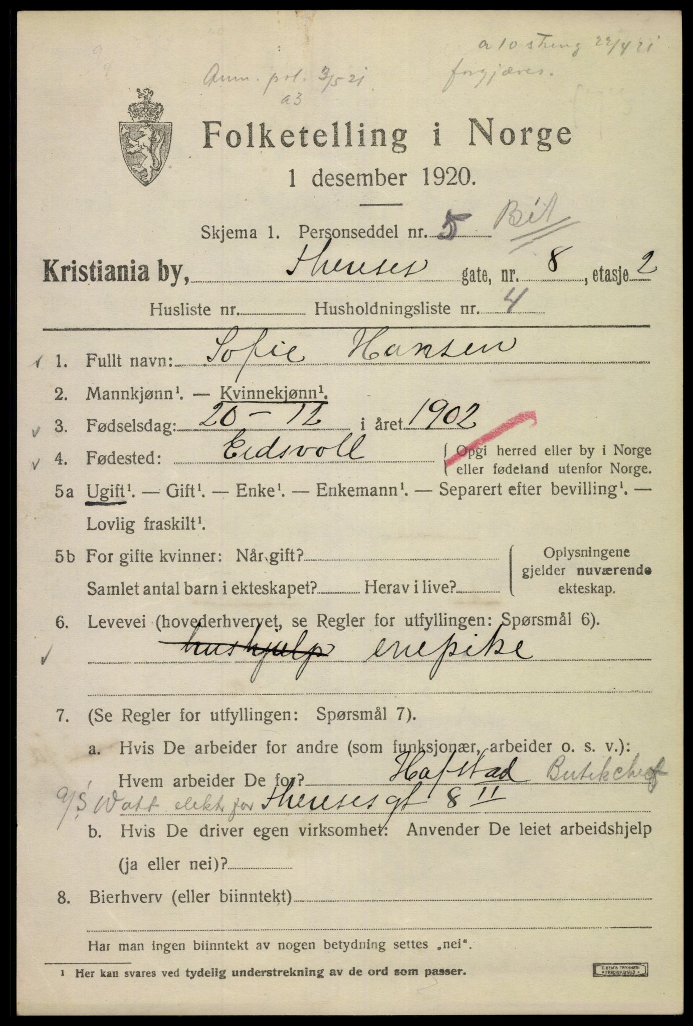 SAO, 1920 census for Kristiania, 1920, p. 566465