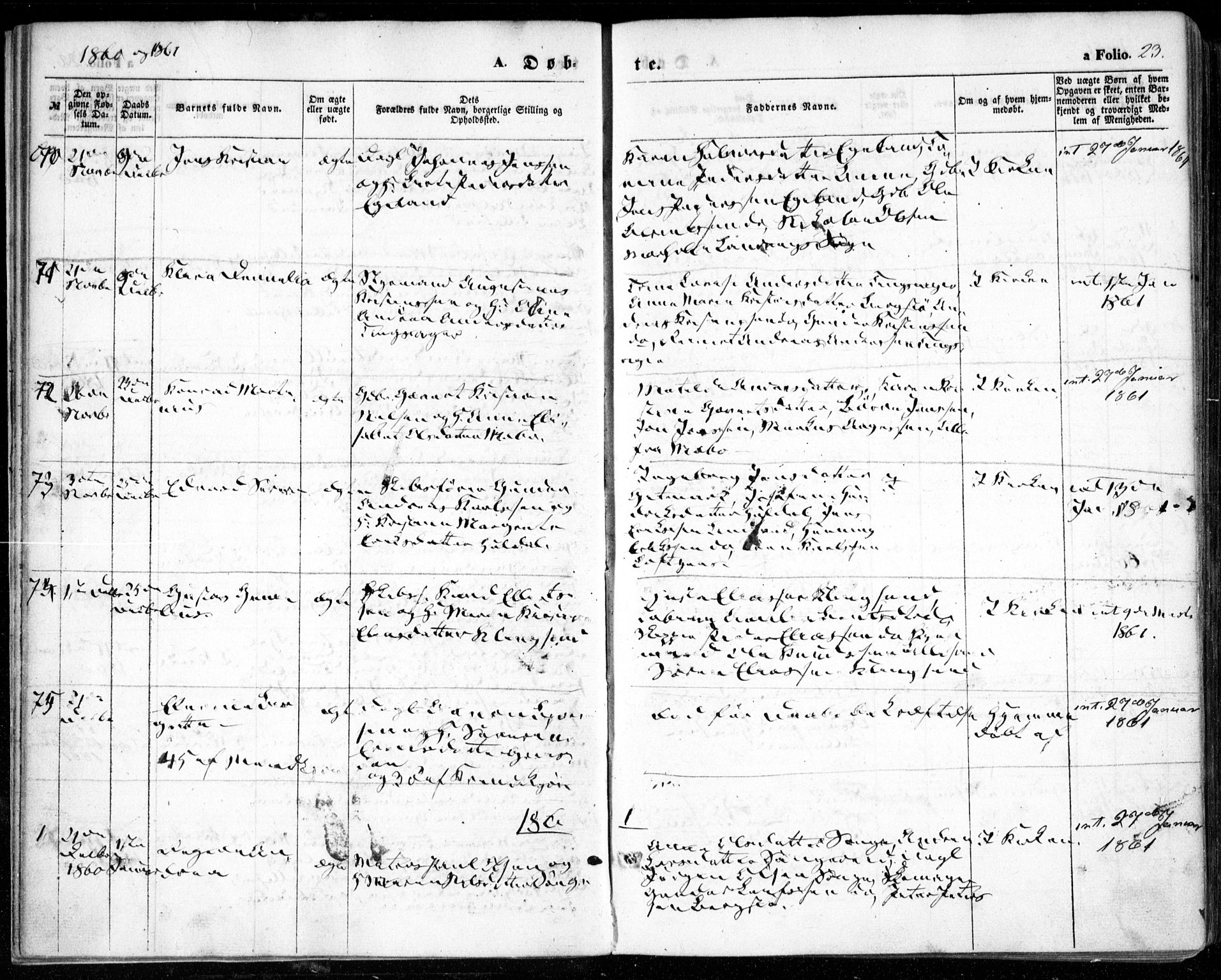 Vestre Moland sokneprestkontor, SAK/1111-0046/F/Fa/Fab/L0007: Parish register (official) no. A 7, 1859-1872, p. 23