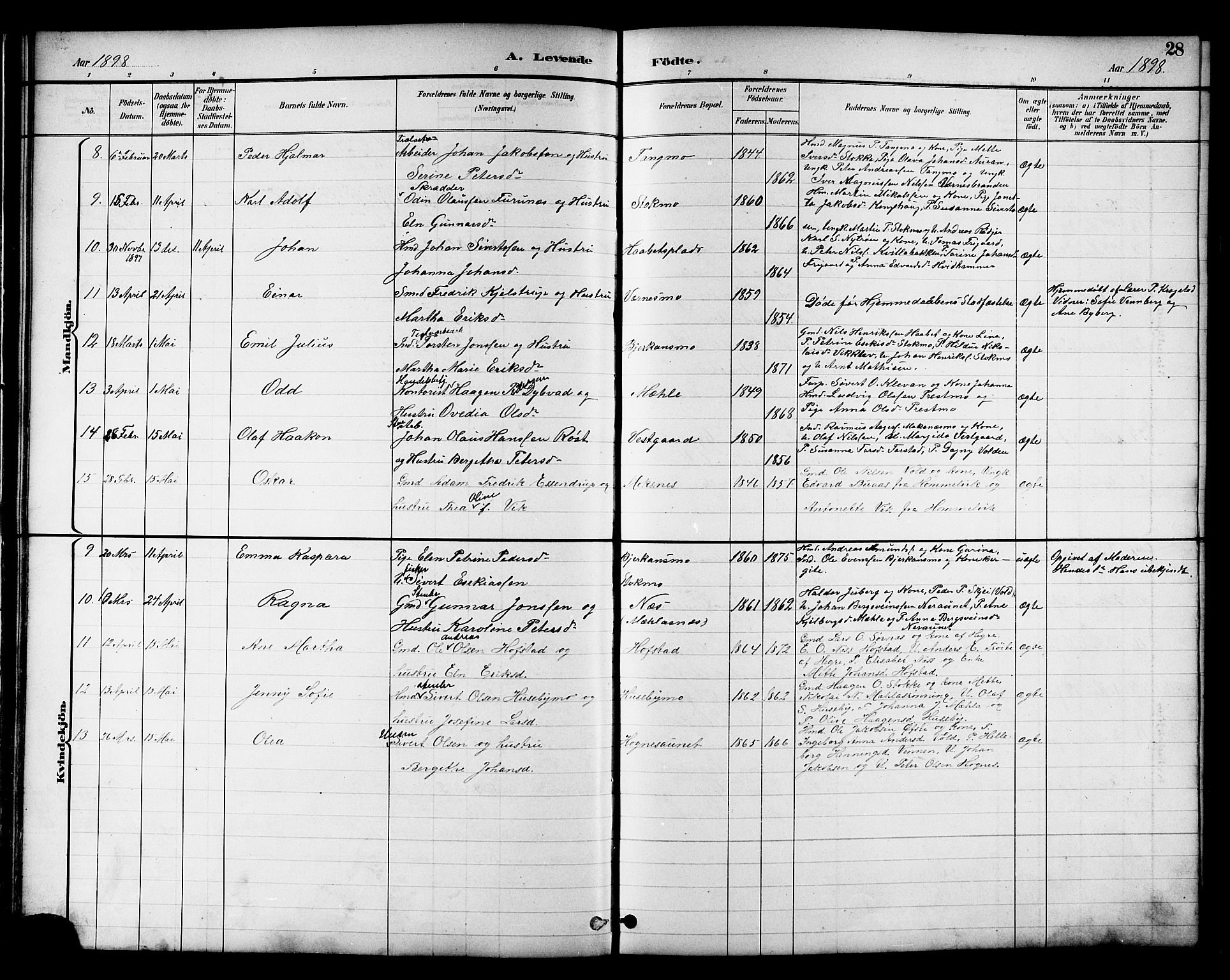 Ministerialprotokoller, klokkerbøker og fødselsregistre - Nord-Trøndelag, SAT/A-1458/709/L0087: Parish register (copy) no. 709C01, 1892-1913, p. 28