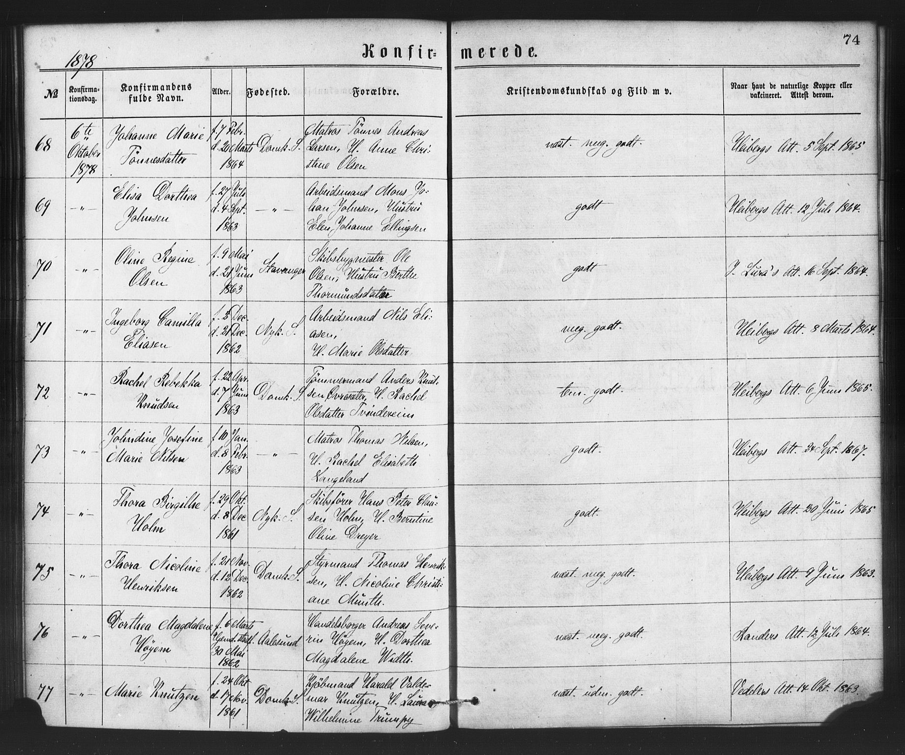 Nykirken Sokneprestembete, SAB/A-77101/H/Haa/L0026: Parish register (official) no. C 5, 1870-1886, p. 74