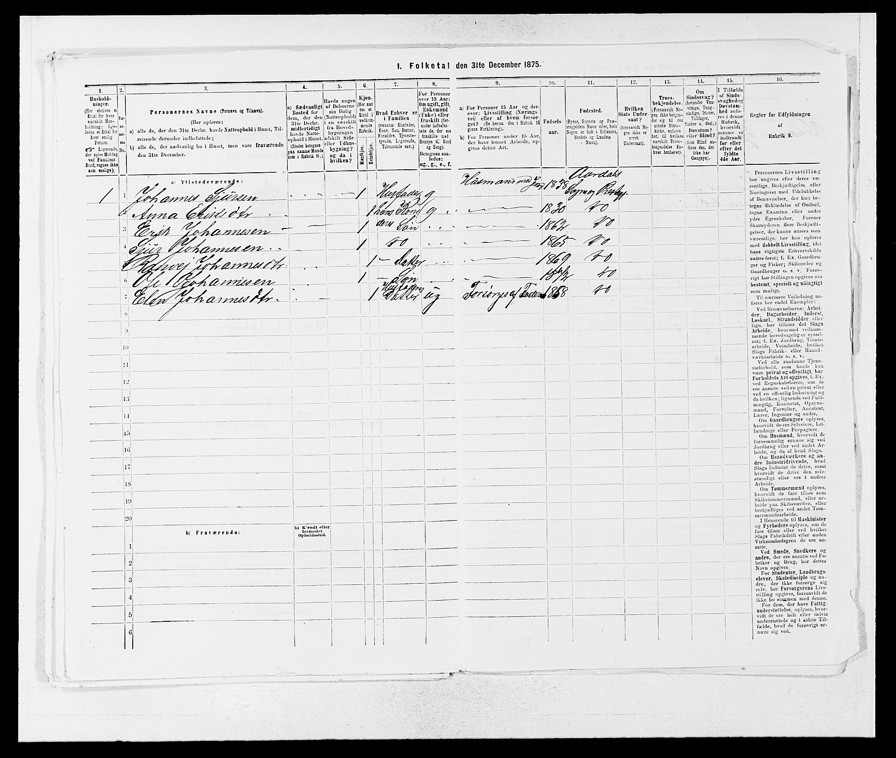 SAB, 1875 census for 1424P Årdal, 1875, p. 173