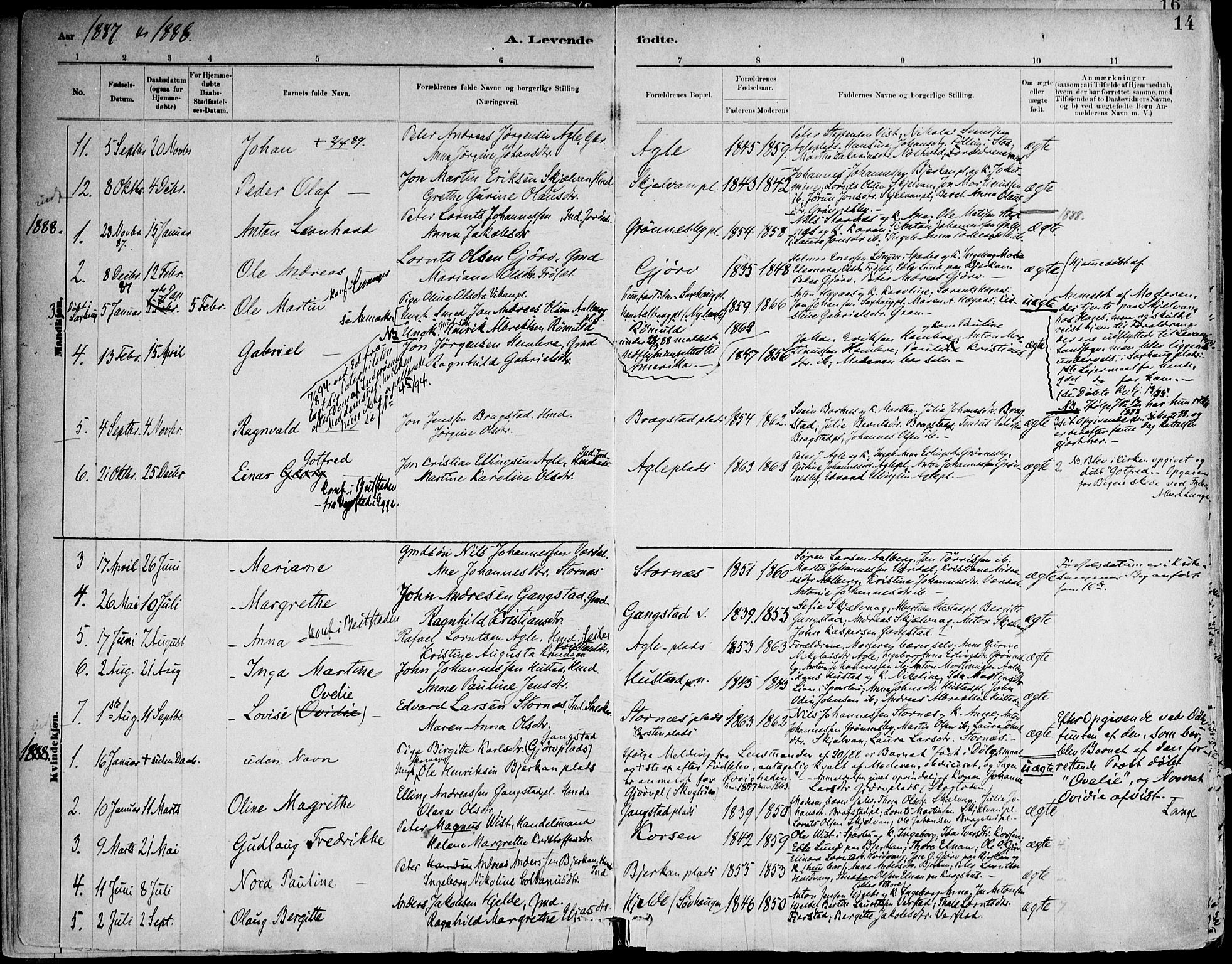 Ministerialprotokoller, klokkerbøker og fødselsregistre - Nord-Trøndelag, AV/SAT-A-1458/732/L0316: Parish register (official) no. 732A01, 1879-1921, p. 14