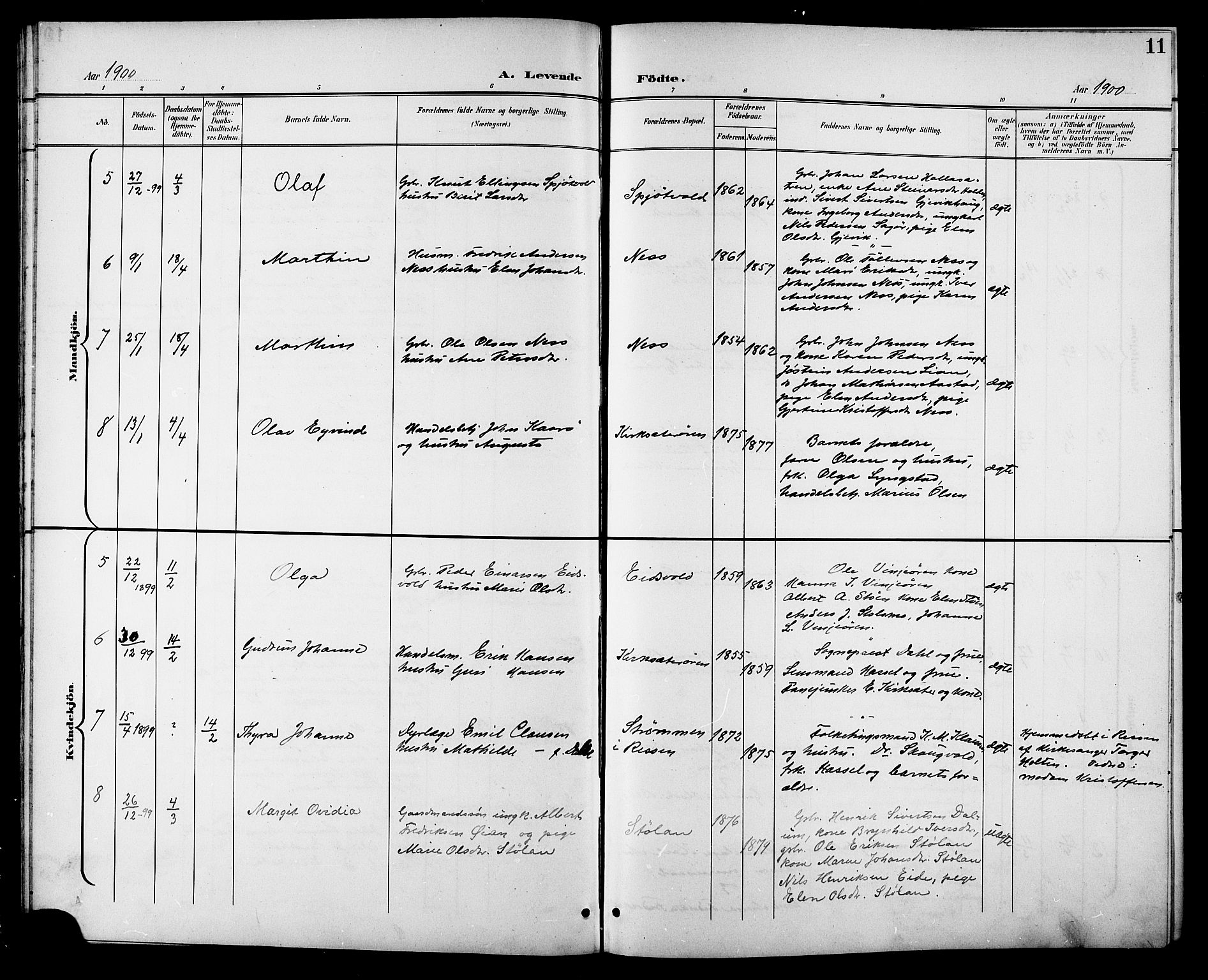 Ministerialprotokoller, klokkerbøker og fødselsregistre - Sør-Trøndelag, SAT/A-1456/630/L0505: Parish register (copy) no. 630C03, 1899-1914, p. 11