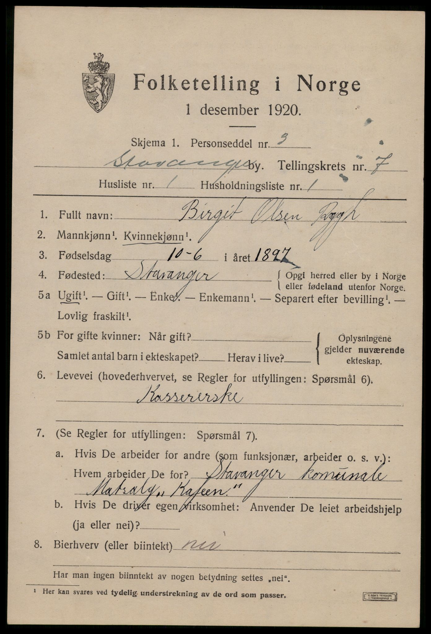 SAST, 1920 census for Stavanger, 1920, p. 44792