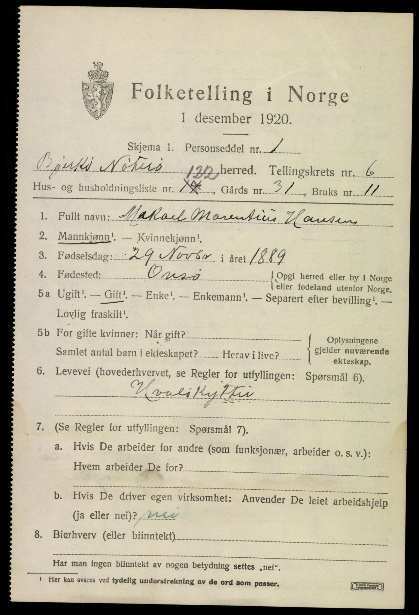SAKO, 1920 census for Nøtterøy, 1920, p. 9441