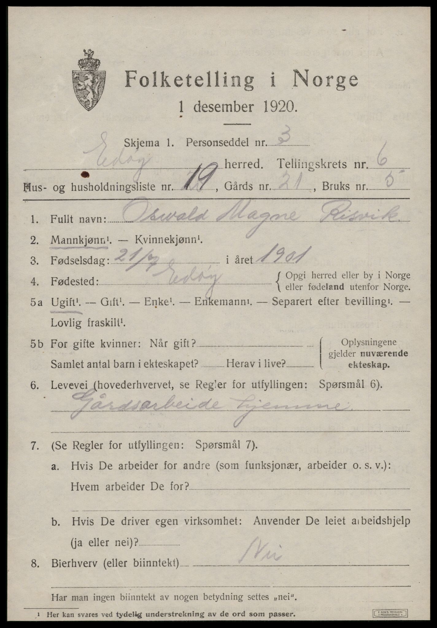 SAT, 1920 census for Edøy, 1920, p. 2002