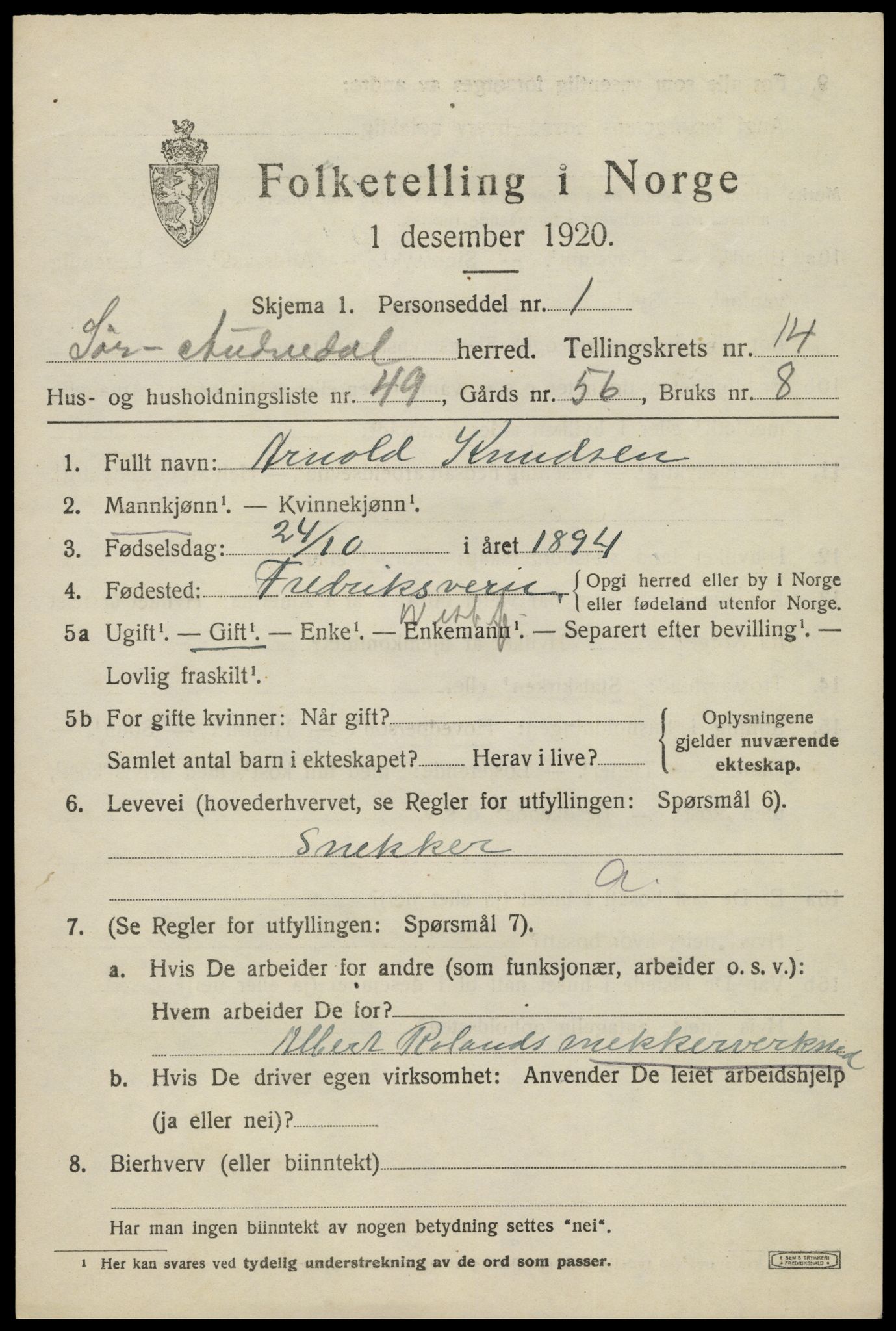 SAK, 1920 census for Sør-Audnedal, 1920, p. 5631