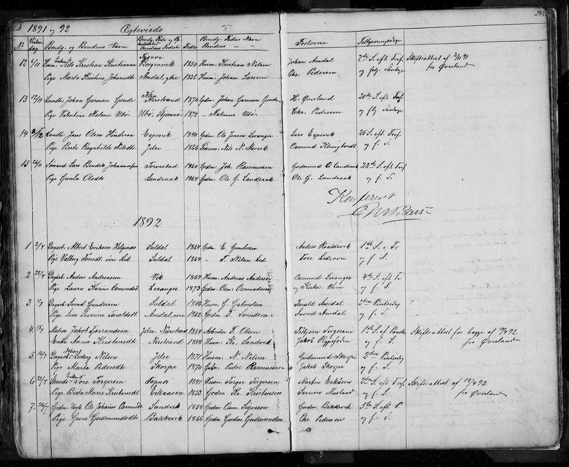 Nedstrand sokneprestkontor, SAST/A-101841/01/V: Parish register (copy) no. B 3, 1848-1933, p. 282