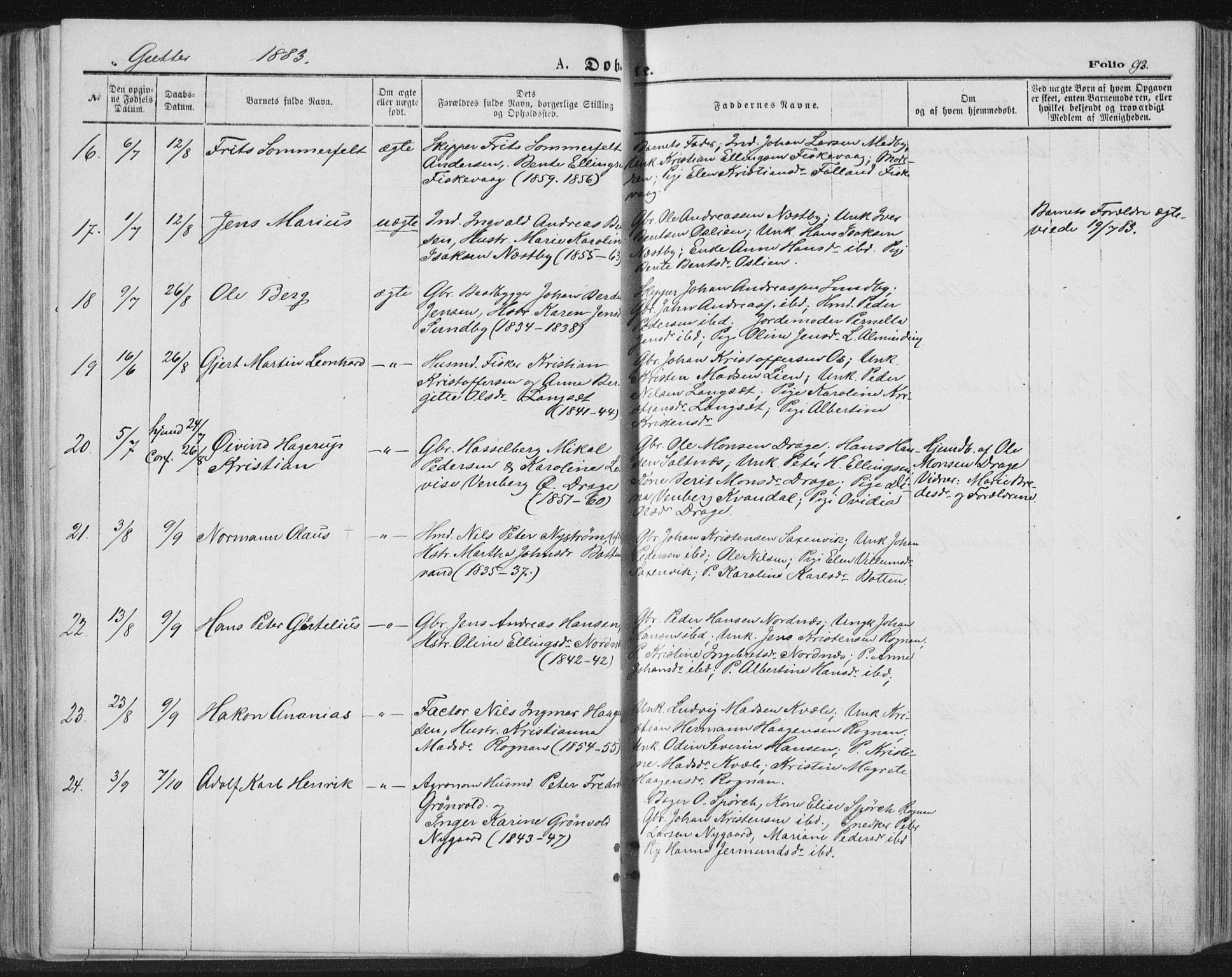 Ministerialprotokoller, klokkerbøker og fødselsregistre - Nordland, AV/SAT-A-1459/847/L0668: Parish register (official) no. 847A08, 1872-1886, p. 93
