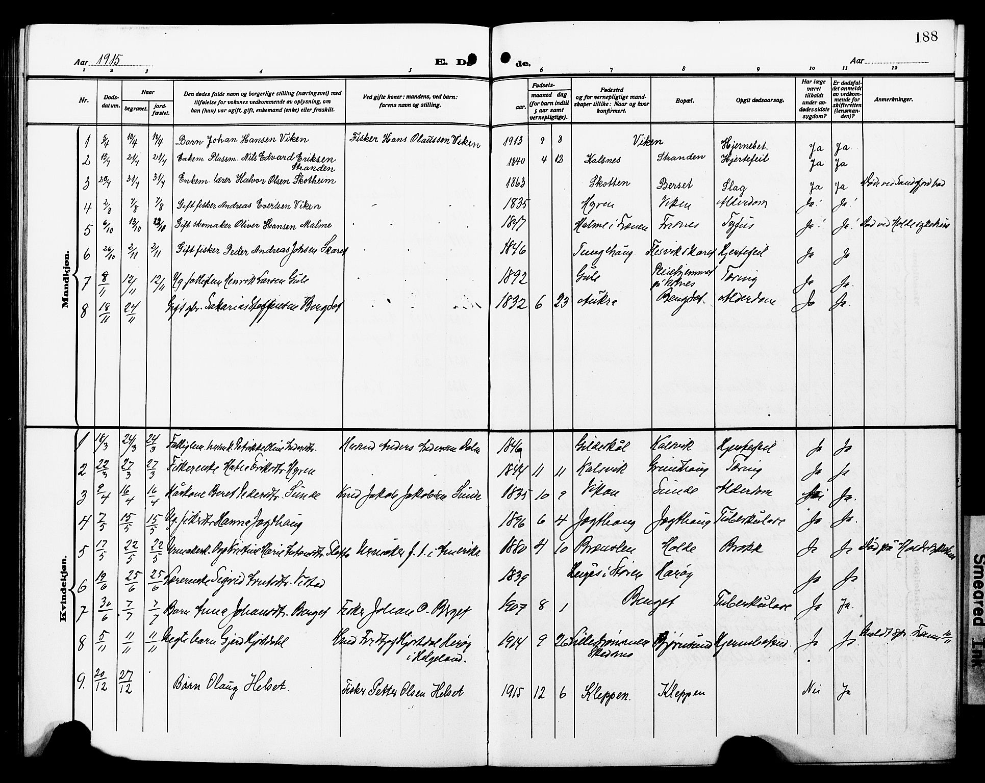 Ministerialprotokoller, klokkerbøker og fødselsregistre - Møre og Romsdal, SAT/A-1454/566/L0774: Parish register (copy) no. 566C03, 1910-1929, p. 188