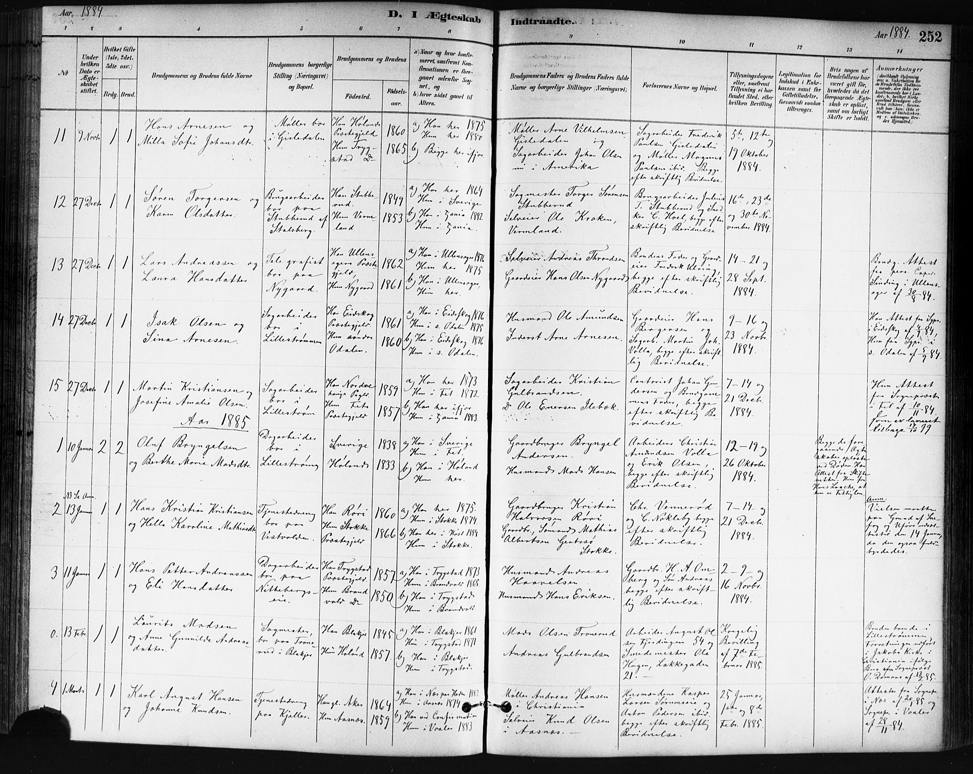 Skedsmo prestekontor Kirkebøker, SAO/A-10033a/G/Ga/L0004: Parish register (copy) no. I 4, 1883-1895, p. 252