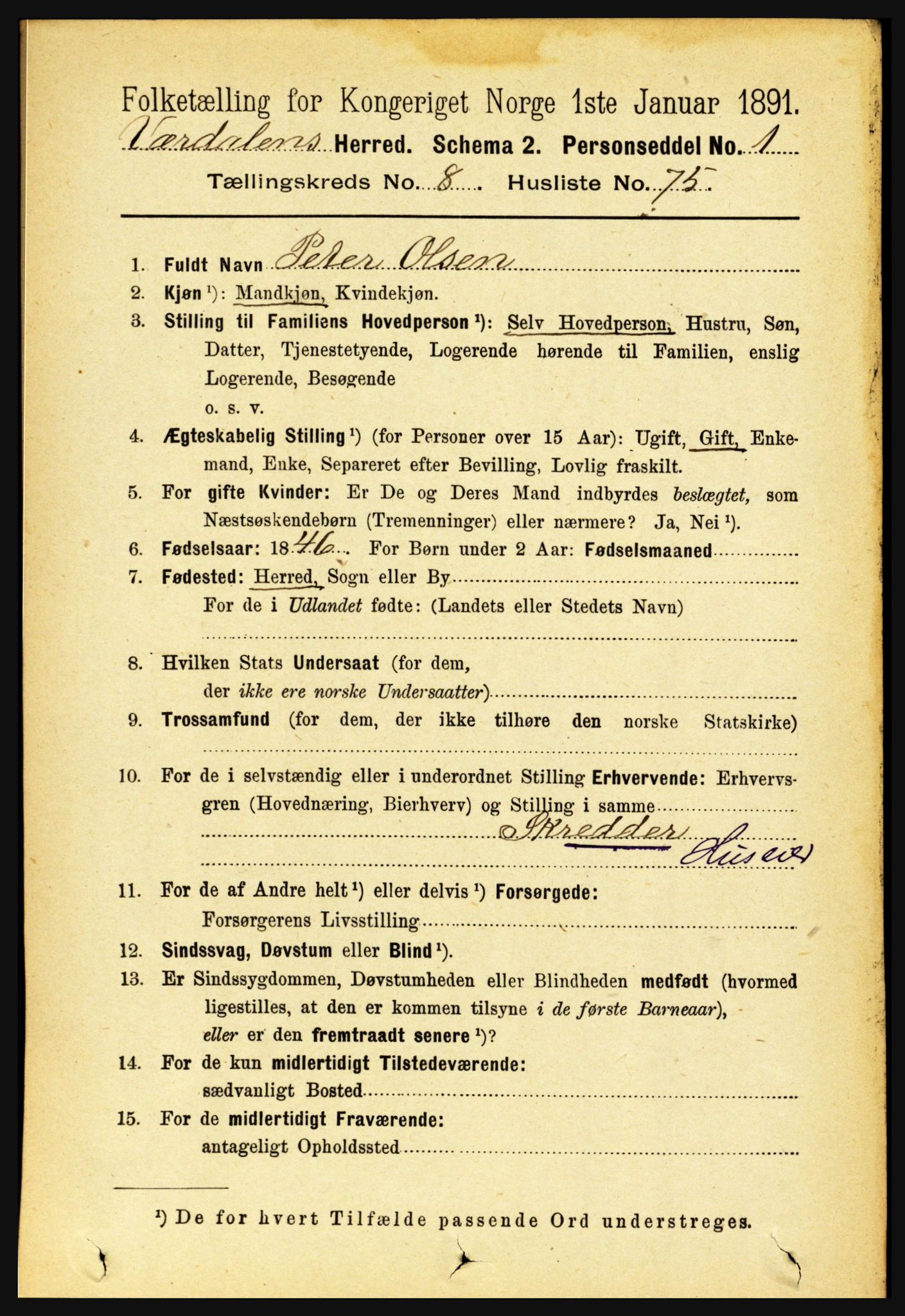 RA, 1891 census for 1721 Verdal, 1891, p. 4883